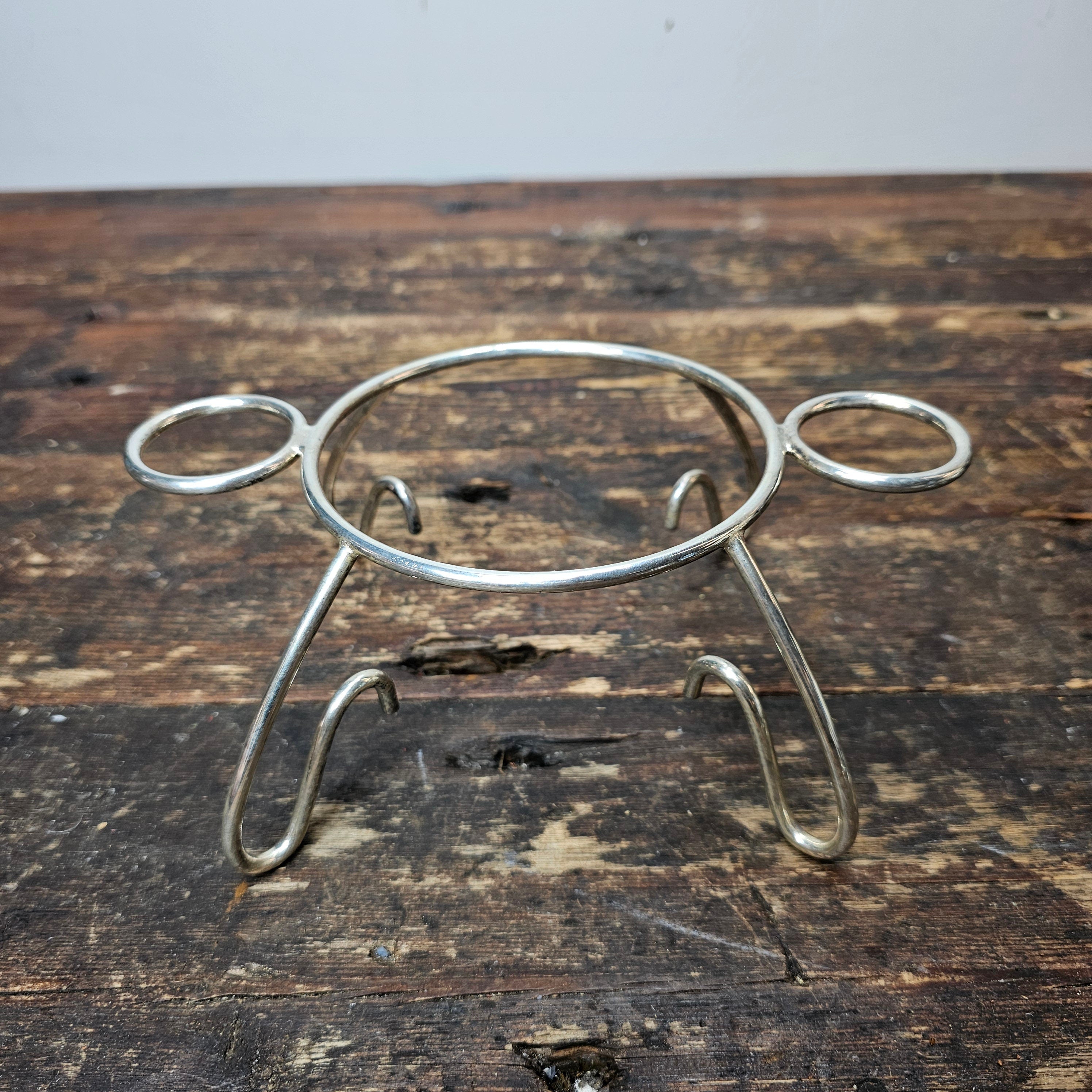 Mid Century Modern Anchor Hocking Glass Set Silver Plated Holder Stand