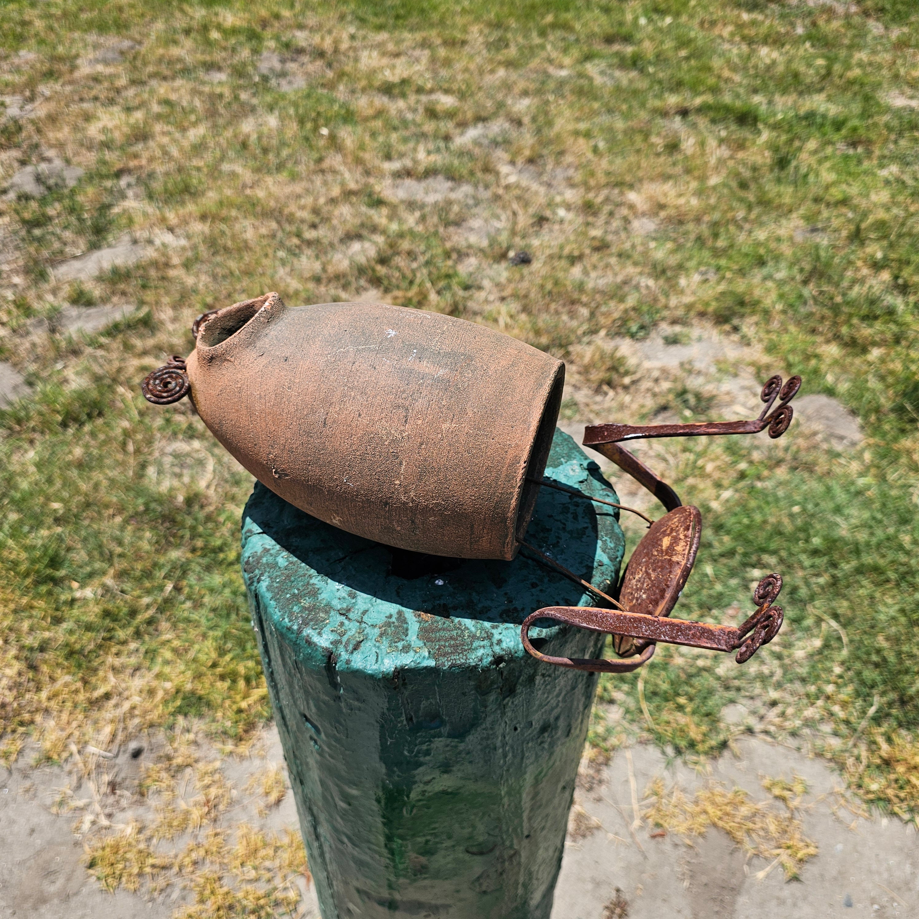 Hanging Clay Birdhouse Rustic Frog Design