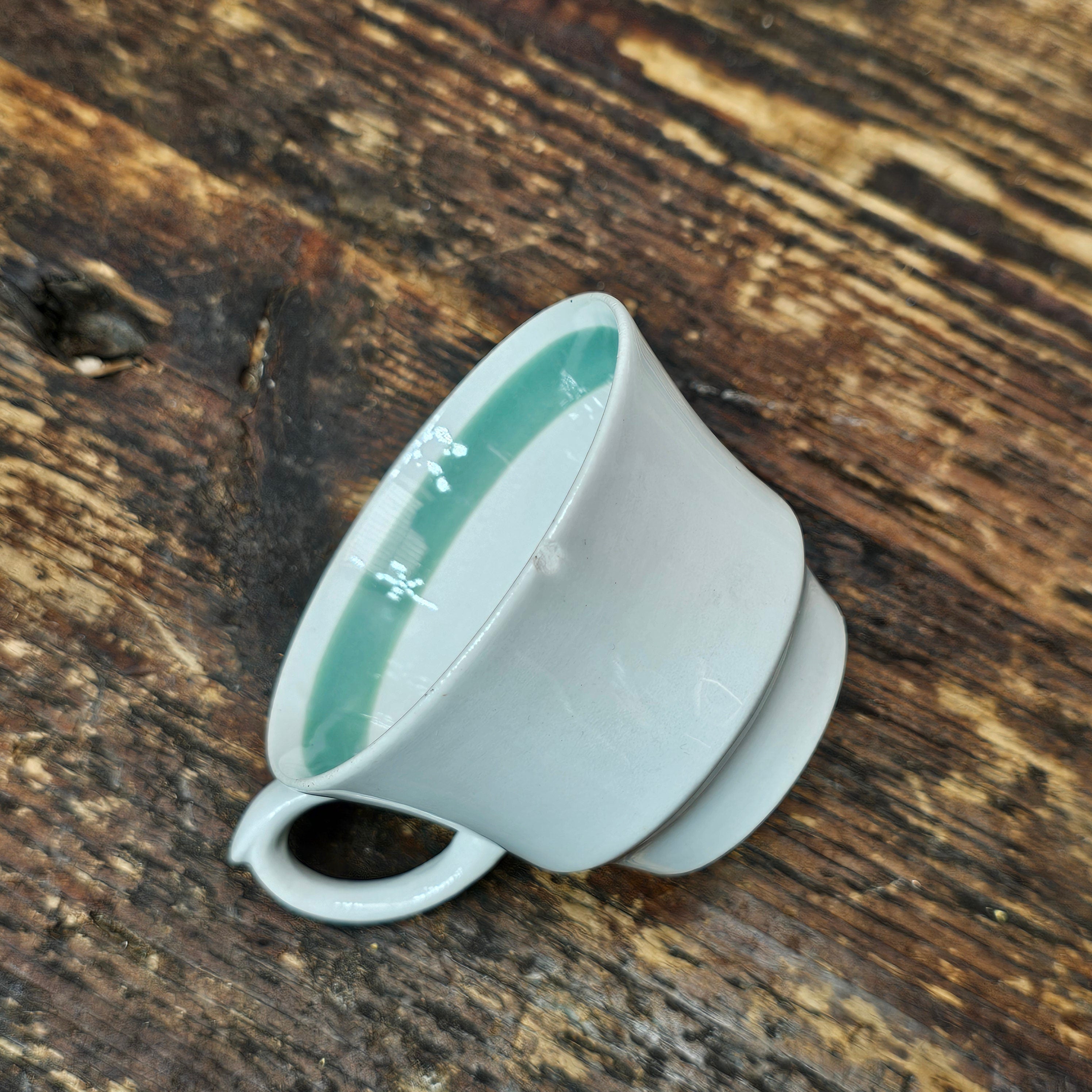 Arabia Suomi Finland Green Band Ribbons White Demitasse Cup & Saucer + Teapot