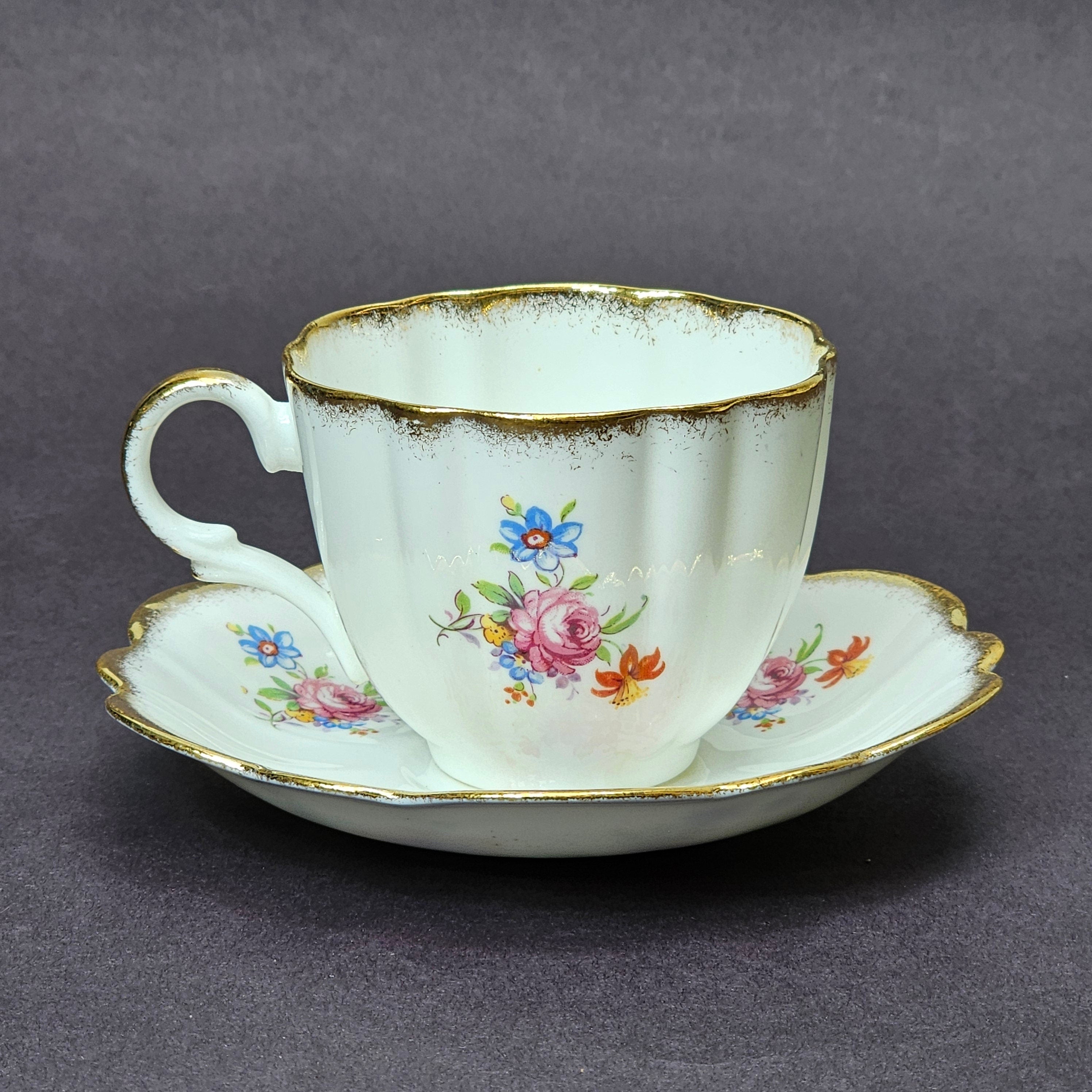 Vintage Taylor and Kent Gold Trim Teacup & Saucer Set From England