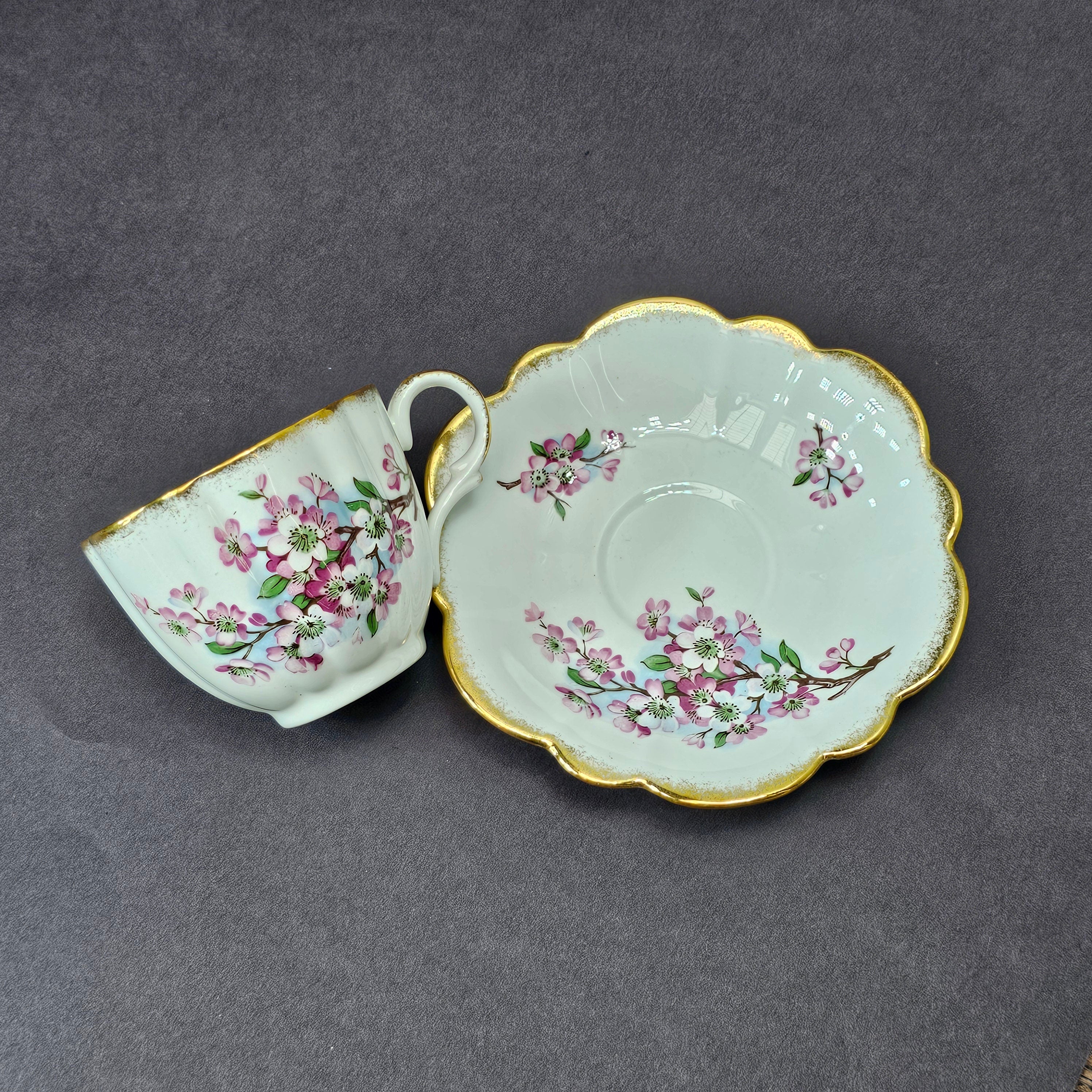 Vintage Taylor and Kent Gold Trim Teacup & Saucer Set From England