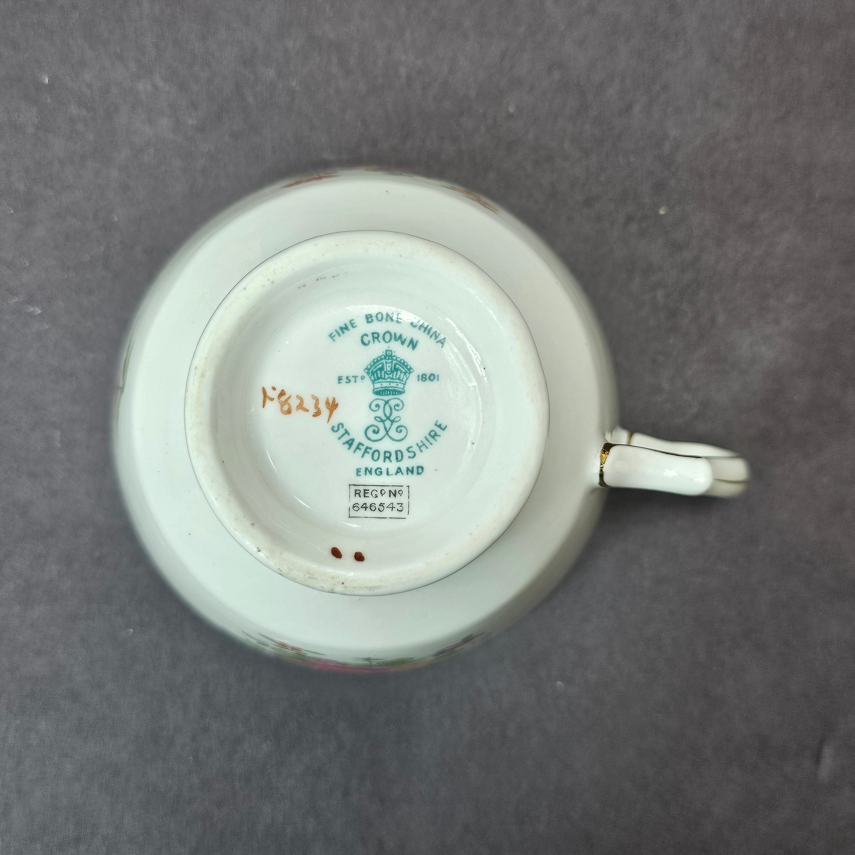 Vintage Fine Bone China Crown Staffordshire Teacup & Saucer Set From England