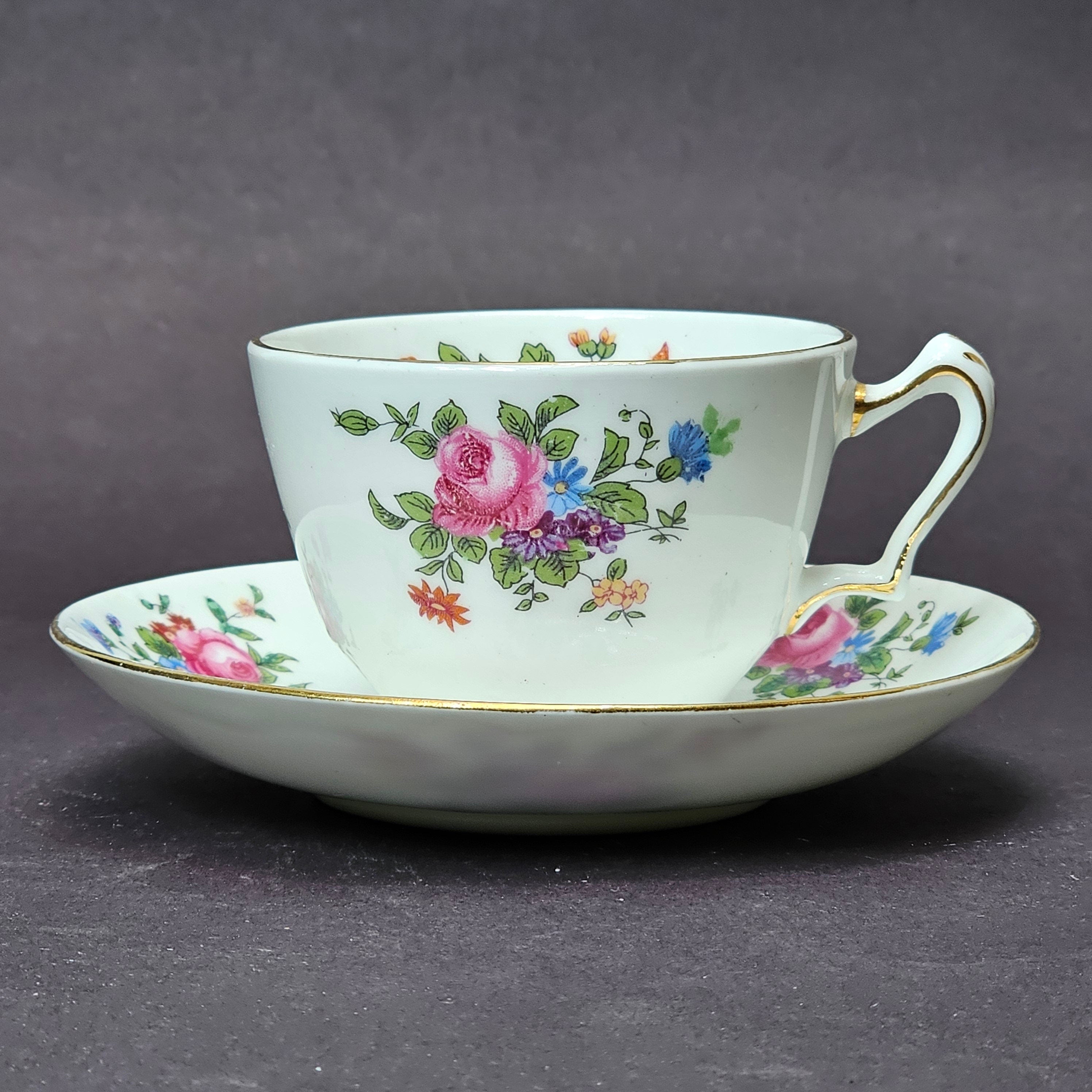 Vintage Fine Bone China Crown Staffordshire Teacup & Saucer Set From England