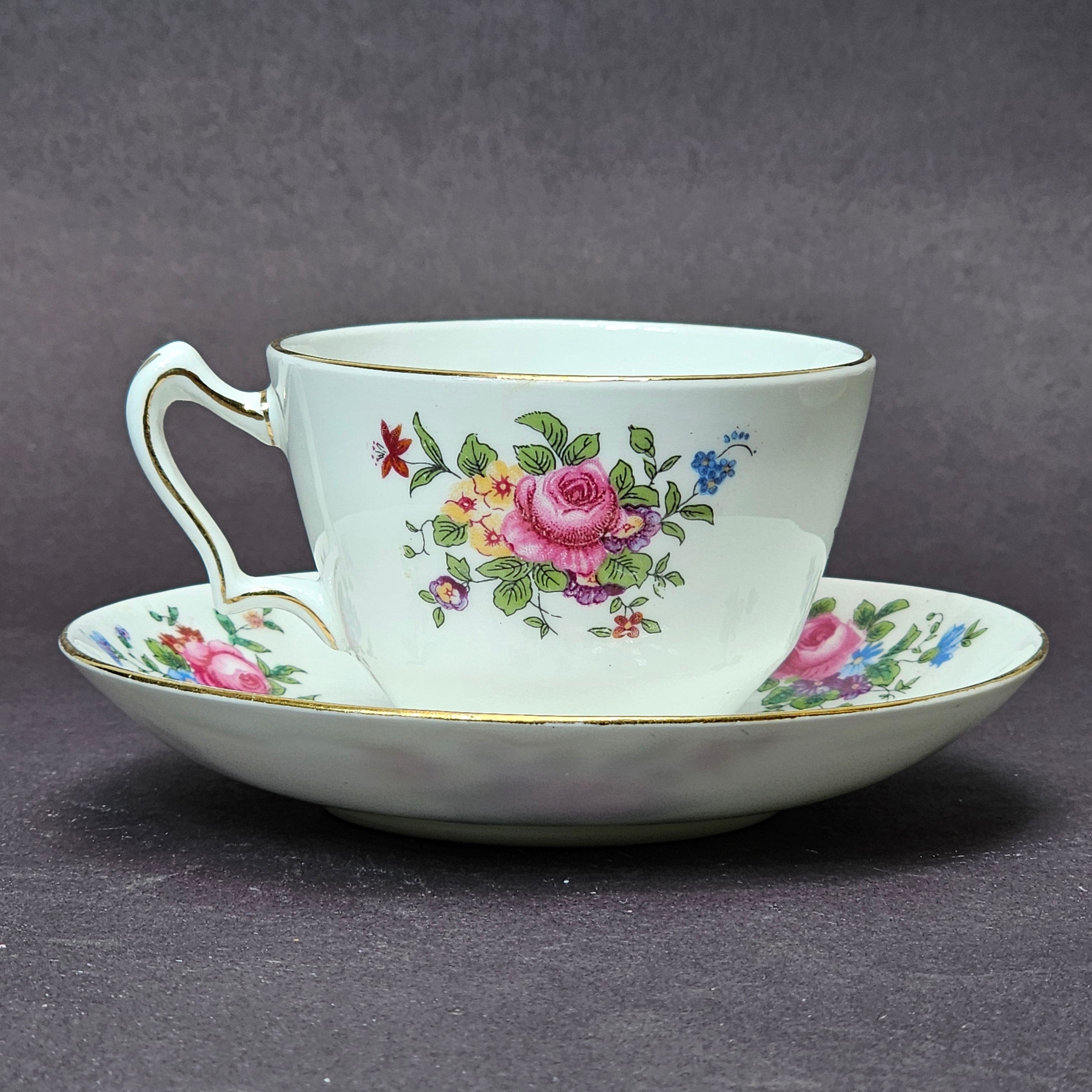 Vintage Fine Bone China Crown Staffordshire Teacup & Saucer Set From England