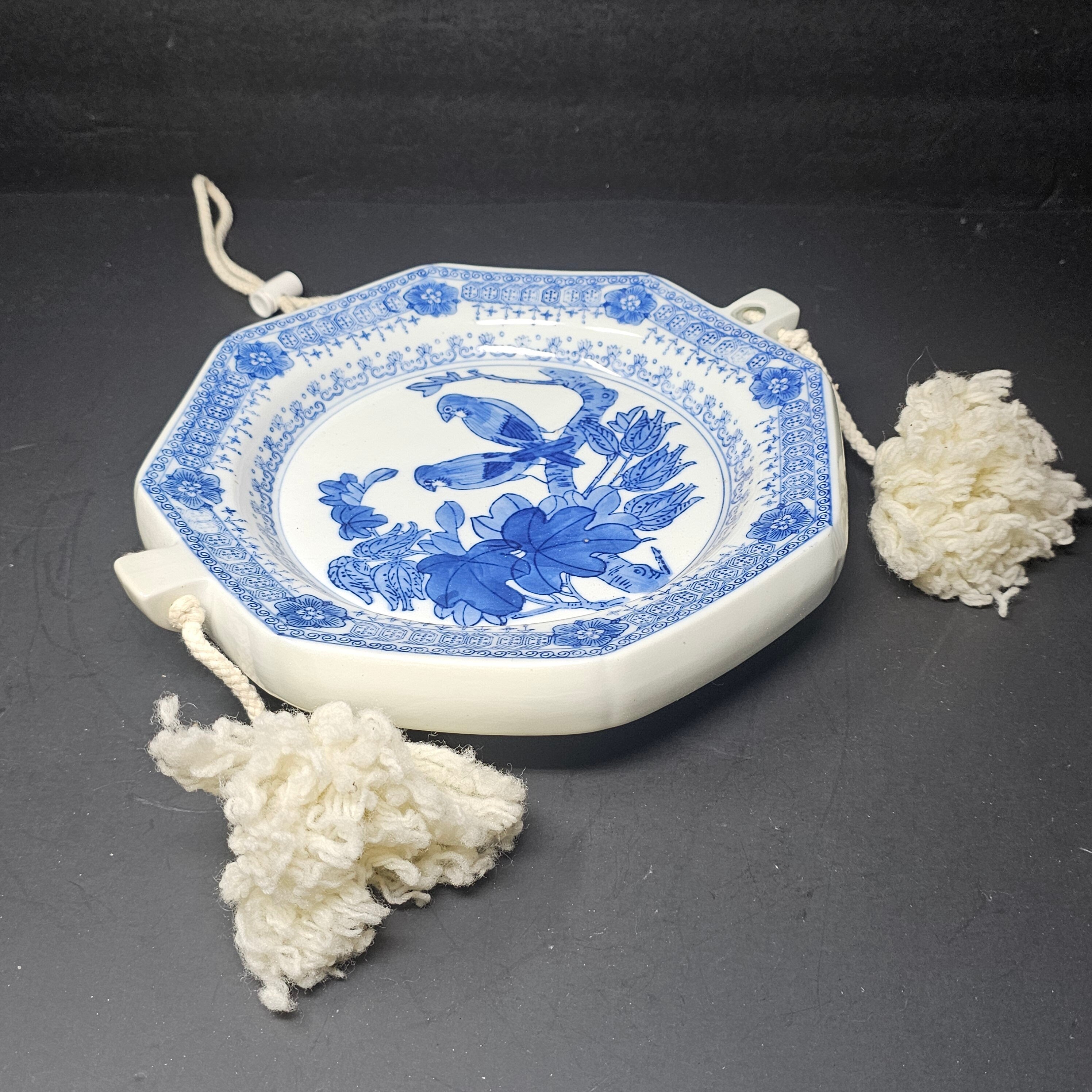 Vintage Chinese Export Ware Blue Birds Ceramic Chinoiserie Wall Hanging