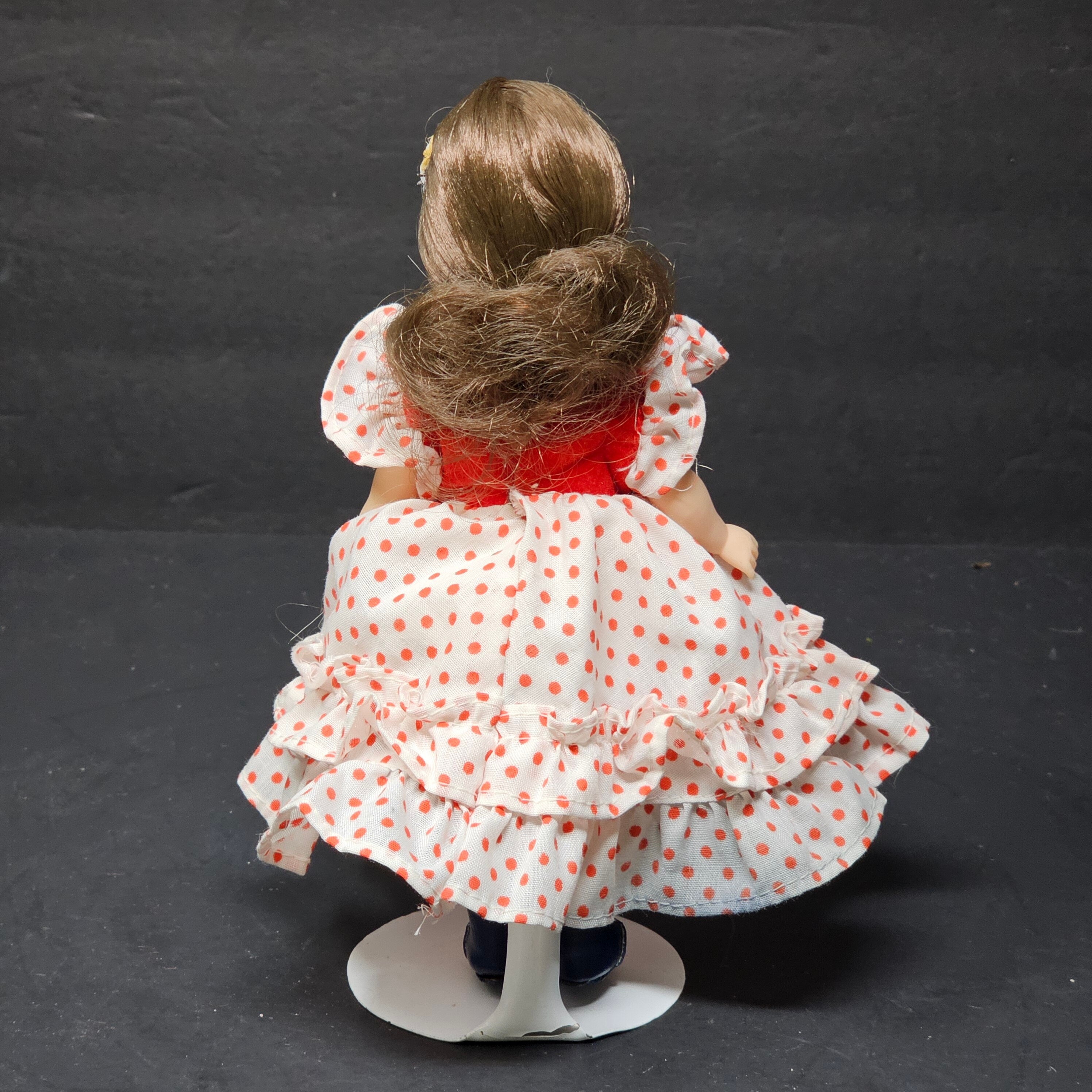 Vintage Symbol of Quality Doll 7" Dark Hair Red and White Polka Dot Dress