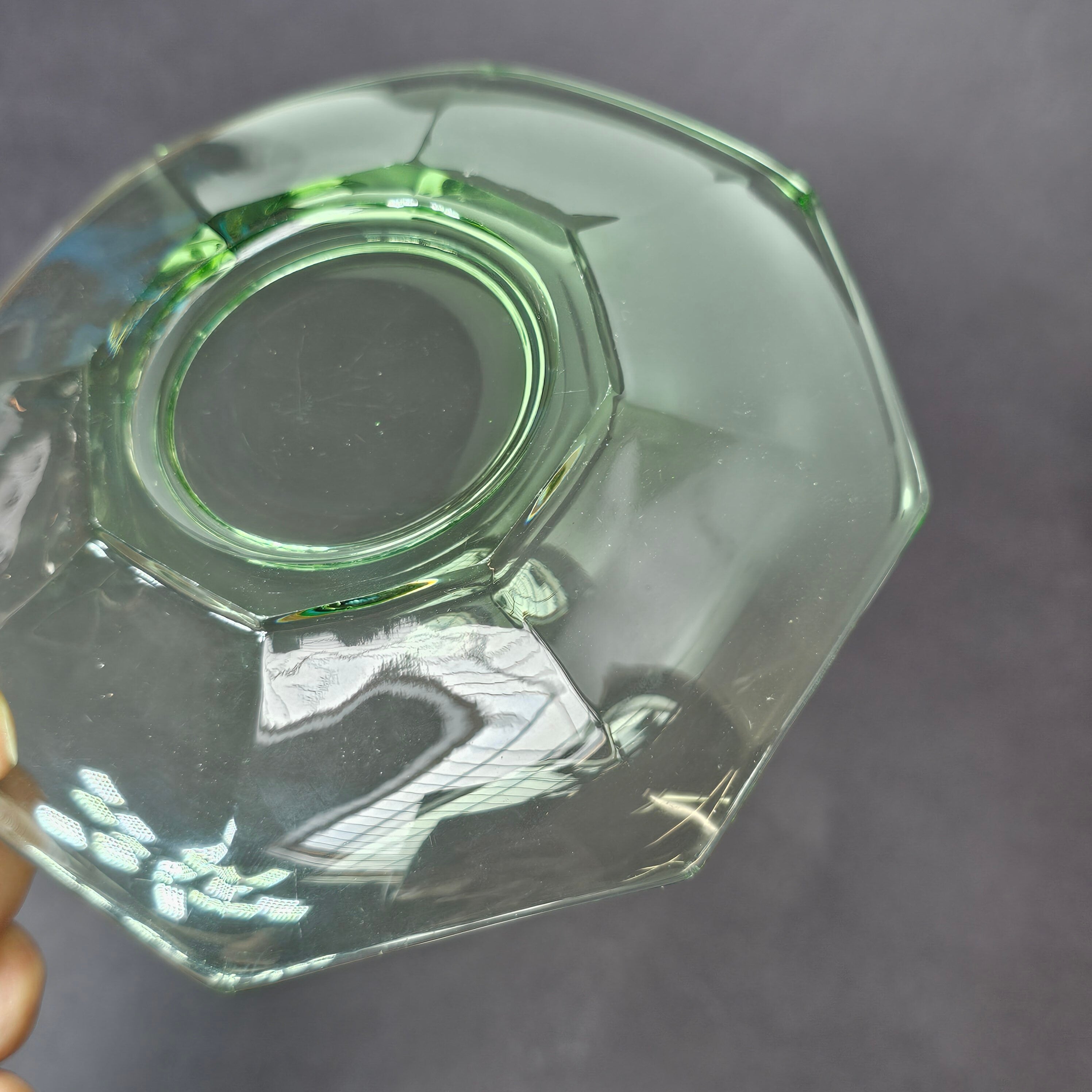 Set of 3 Heisey Ribbed Octagon Green Cup & Saucer + Dessert Plate Set (A)