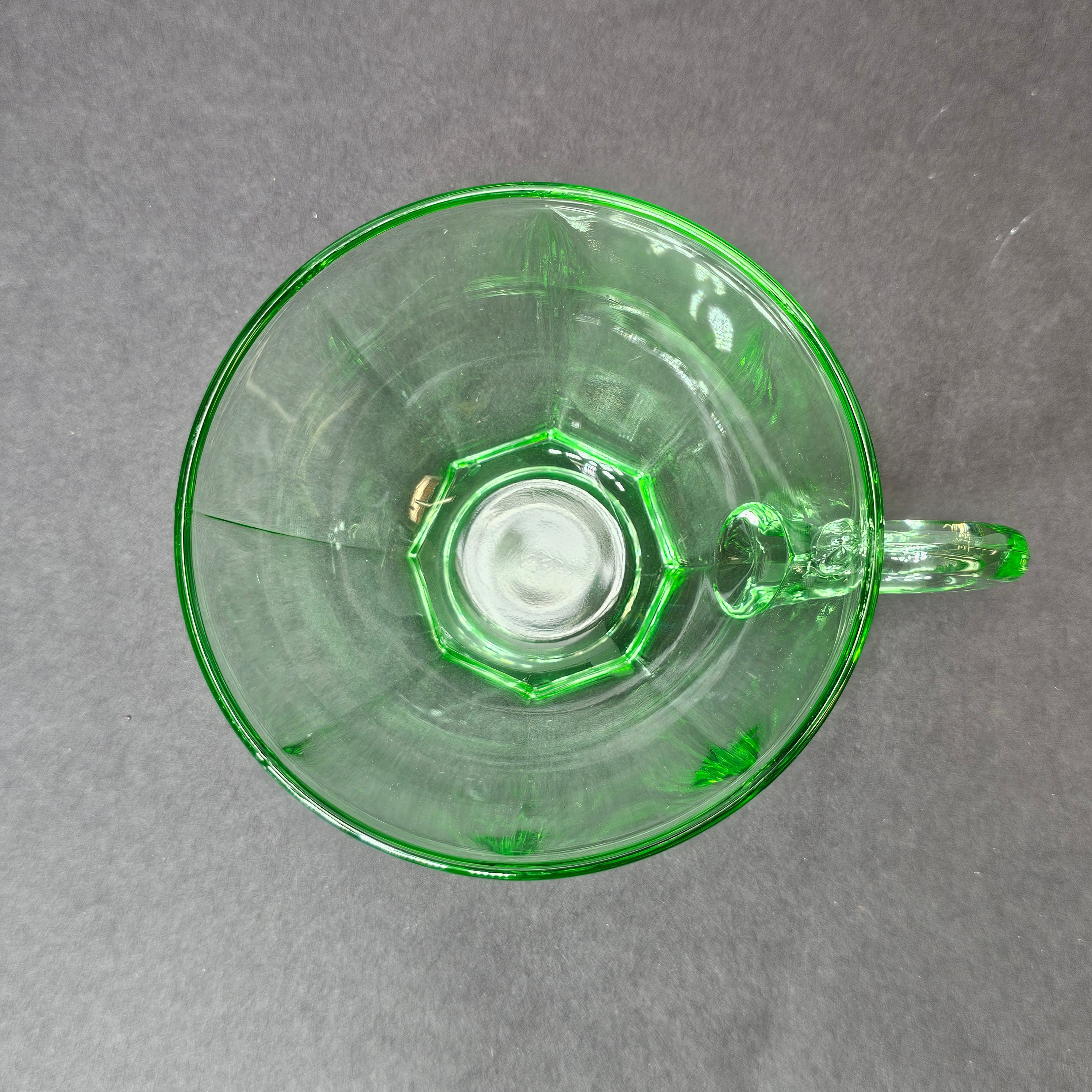 Set of 3 Heisey Ribbed Octagon Green Cup & Saucer + Dessert Plate Set (A)