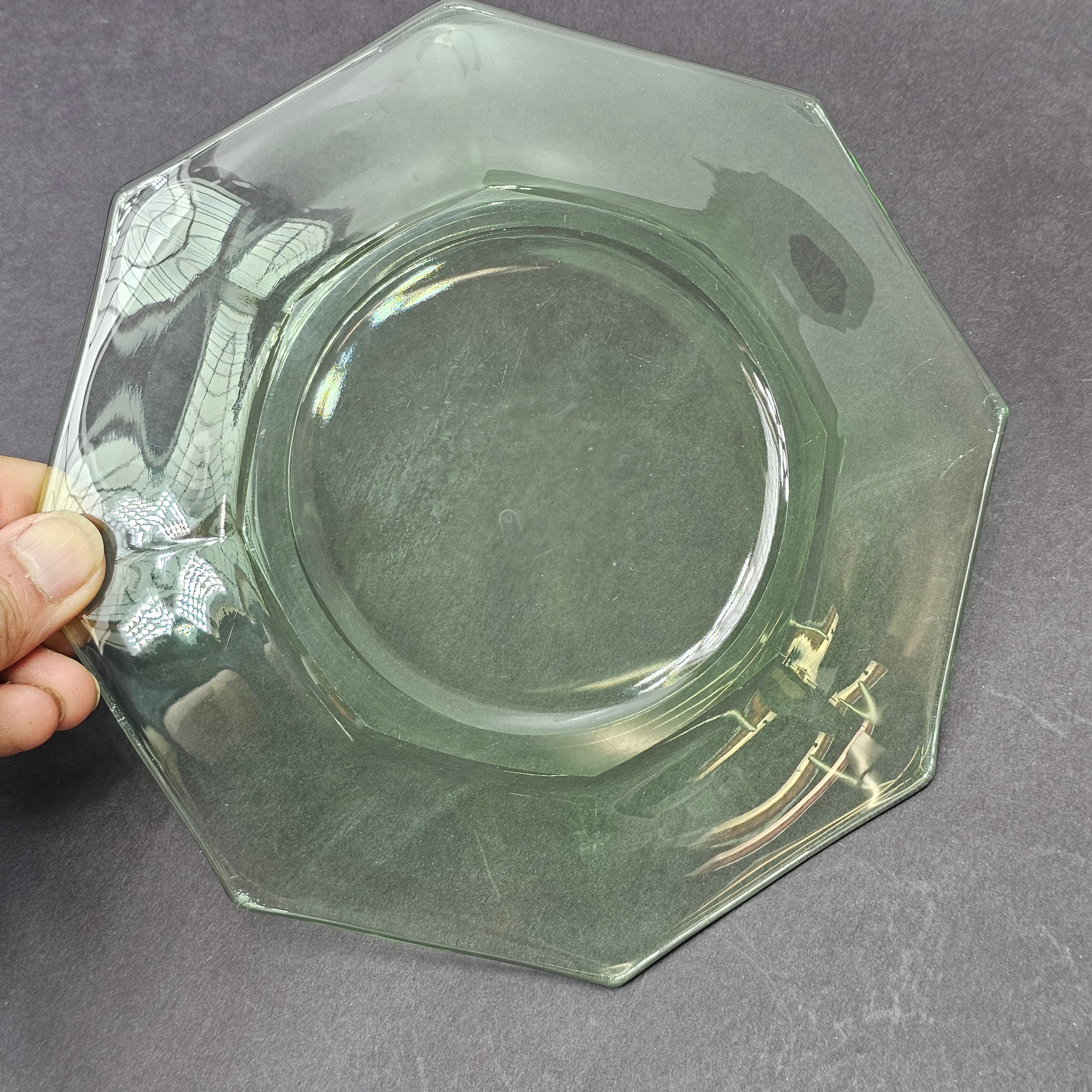 Set of 3 Heisey Ribbed Octagon Green Cup & Saucer + Dessert Plate Set (C)