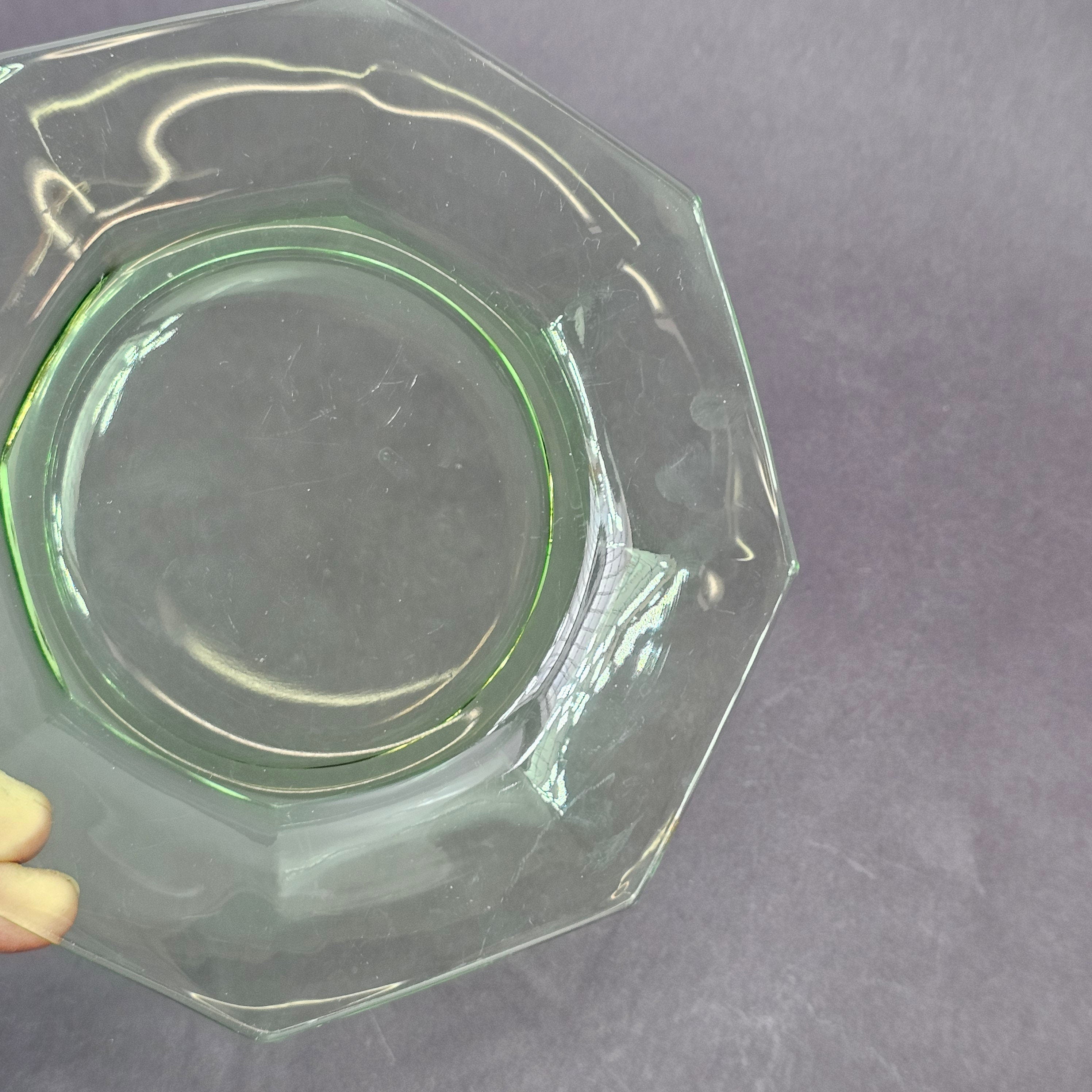 Set of 3 Heisey Ribbed Octagon Green Cup & Saucer + Dessert Plate Set (D)