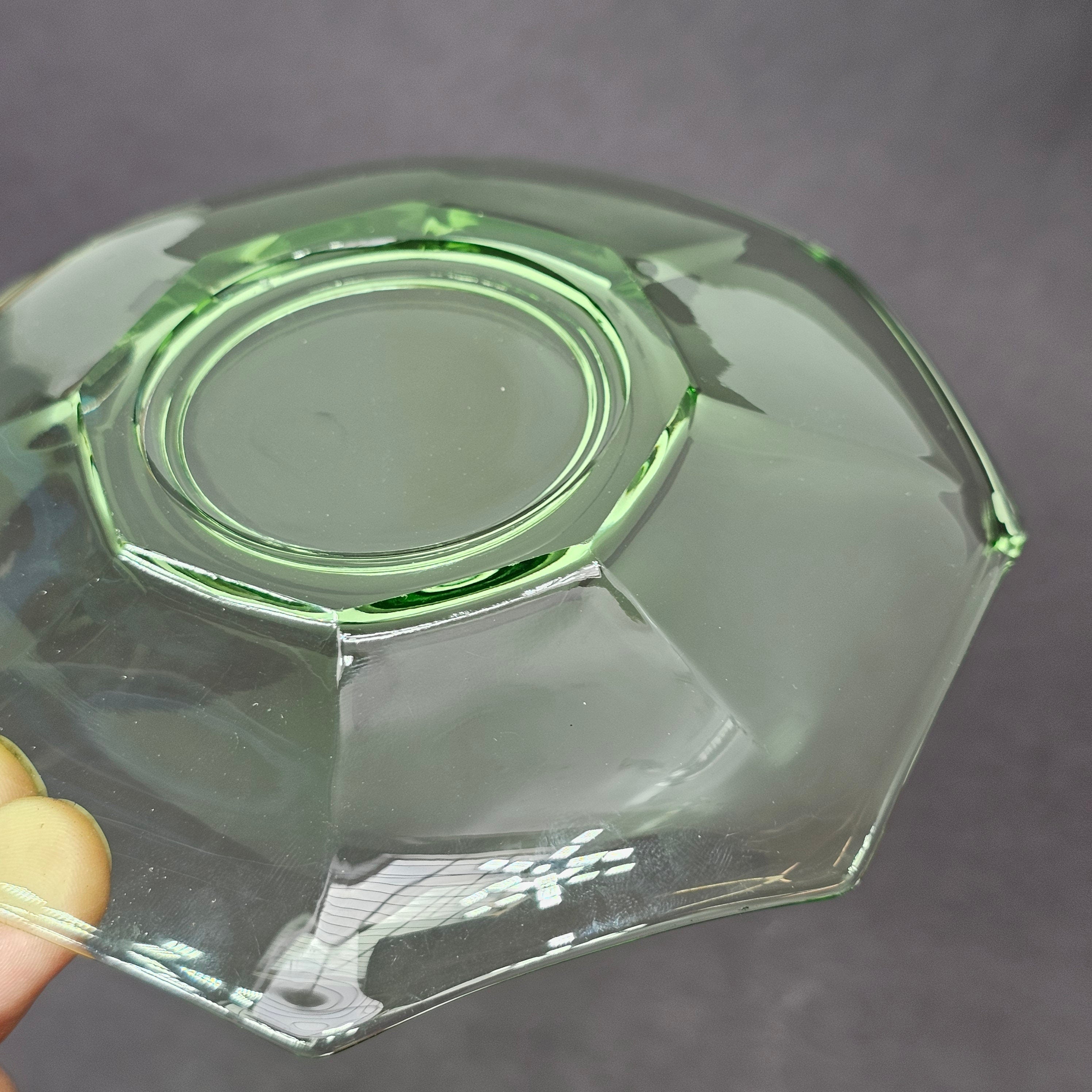 Set of 3 Heisey Ribbed Octagon Green Cup & Saucer + Dessert Plate Set (D)