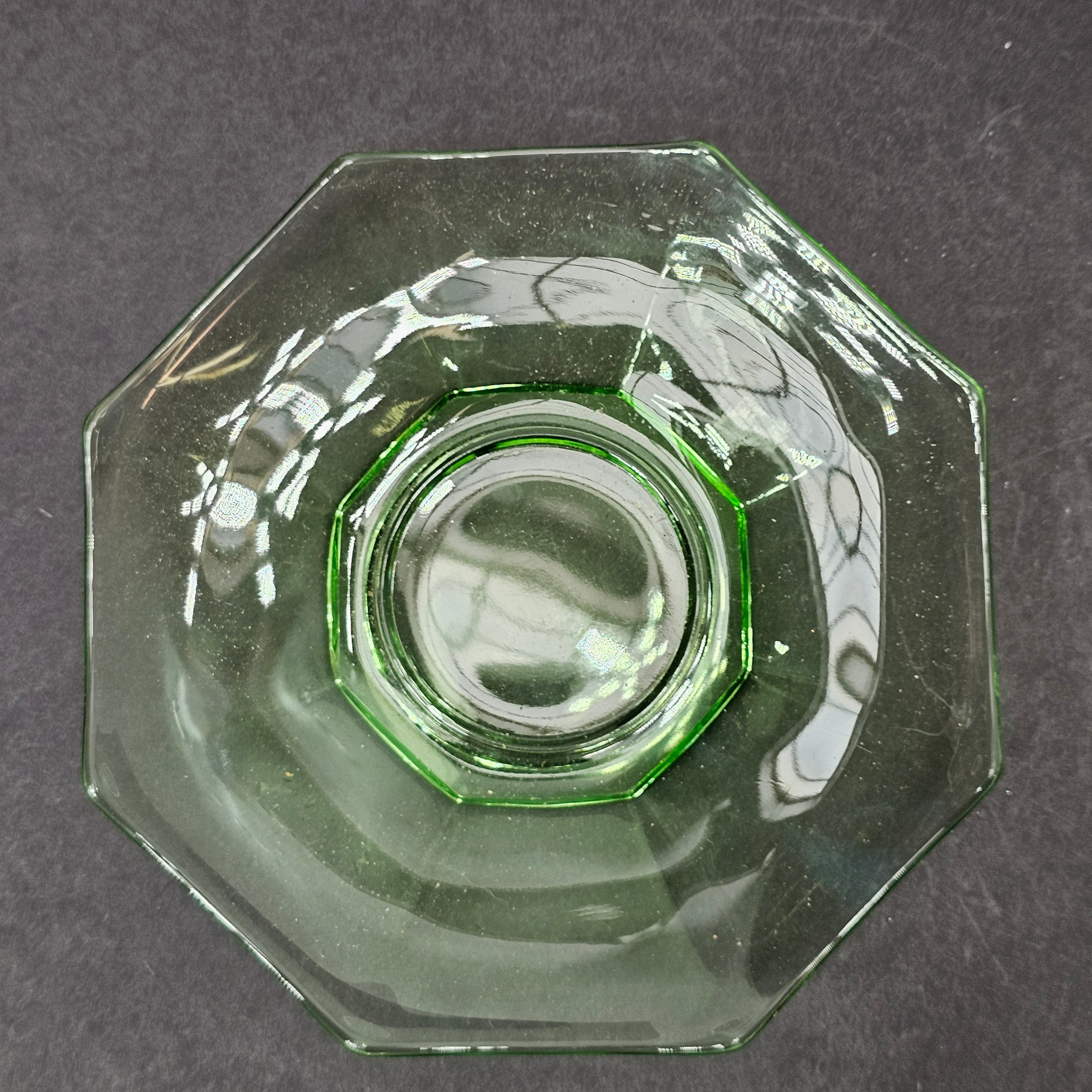 Set of 3 Heisey Ribbed Octagon Green Cup & Saucer + Dessert Plate Set (D)