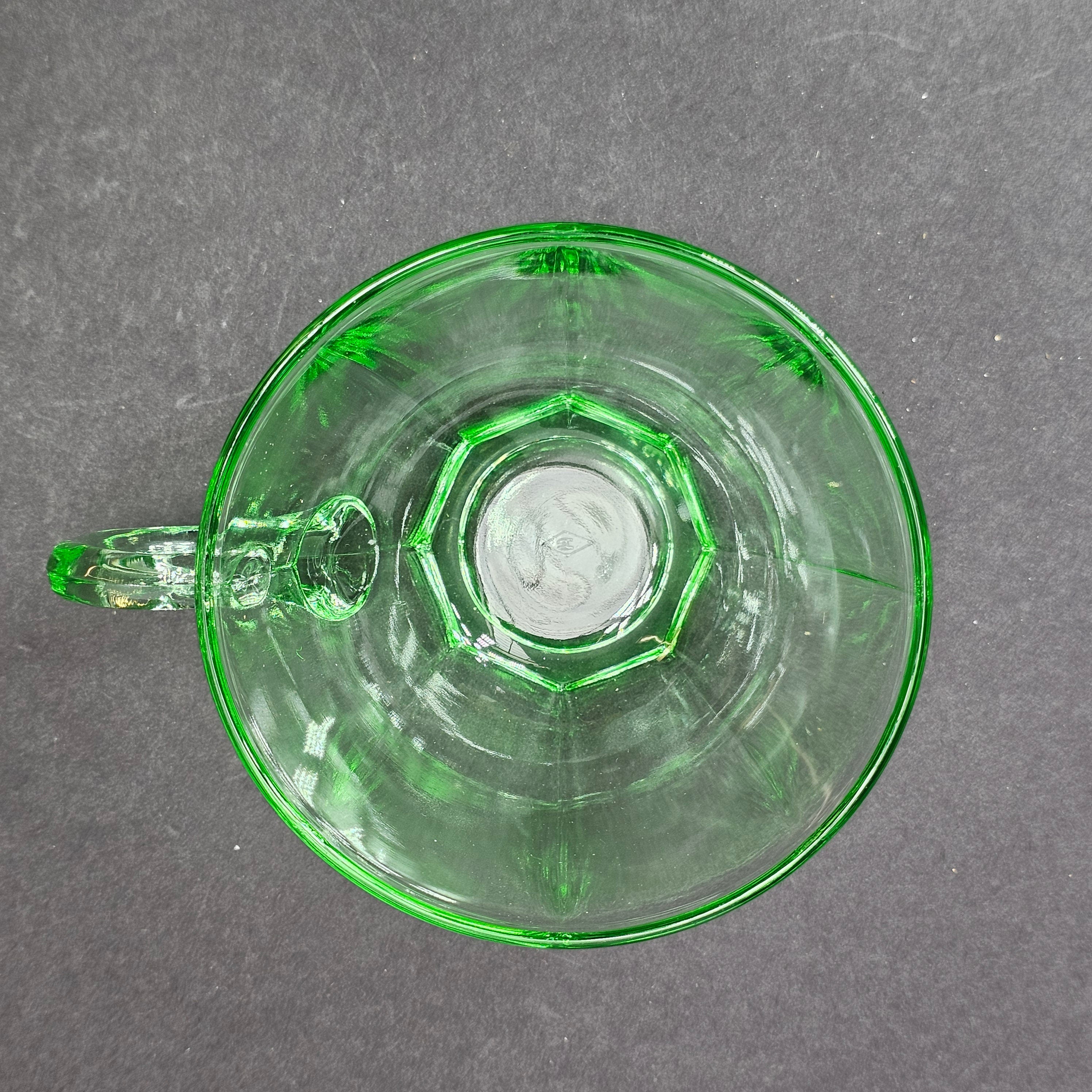 Set of 3 Heisey Ribbed Octagon Green Cup & Saucer + Dessert Plate Set (D)