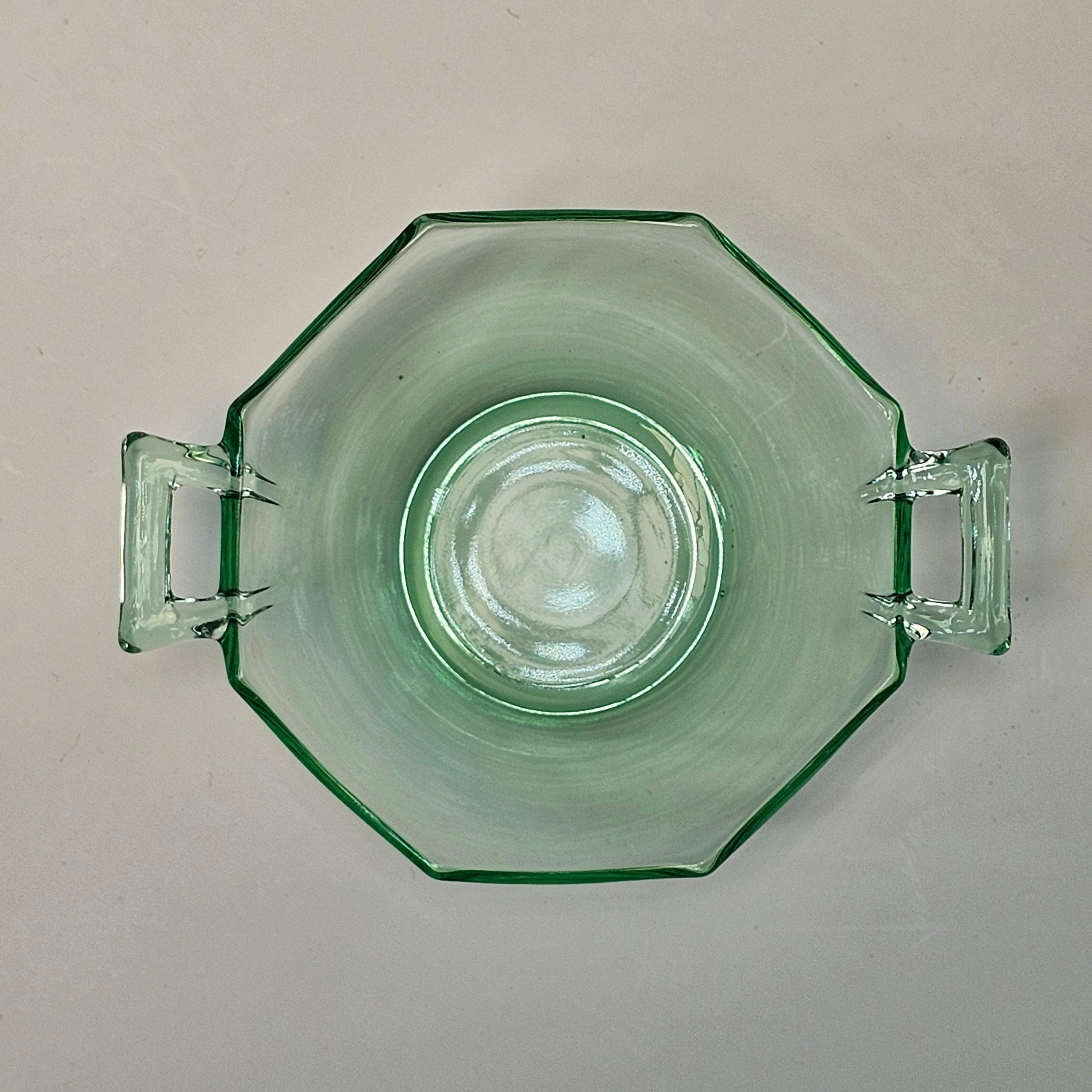 Heisey Octagon Moongleam Handled Nut Bowl