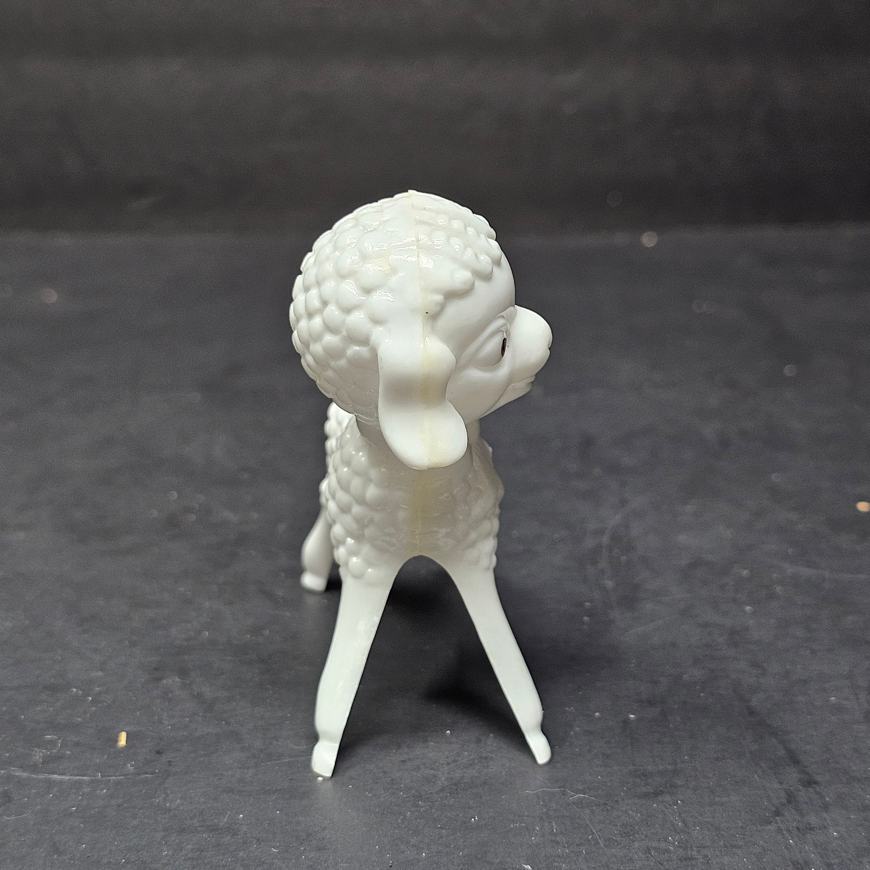Vintage White Plastic Lamb Toy MCM 50's 3.25" x 3.25"