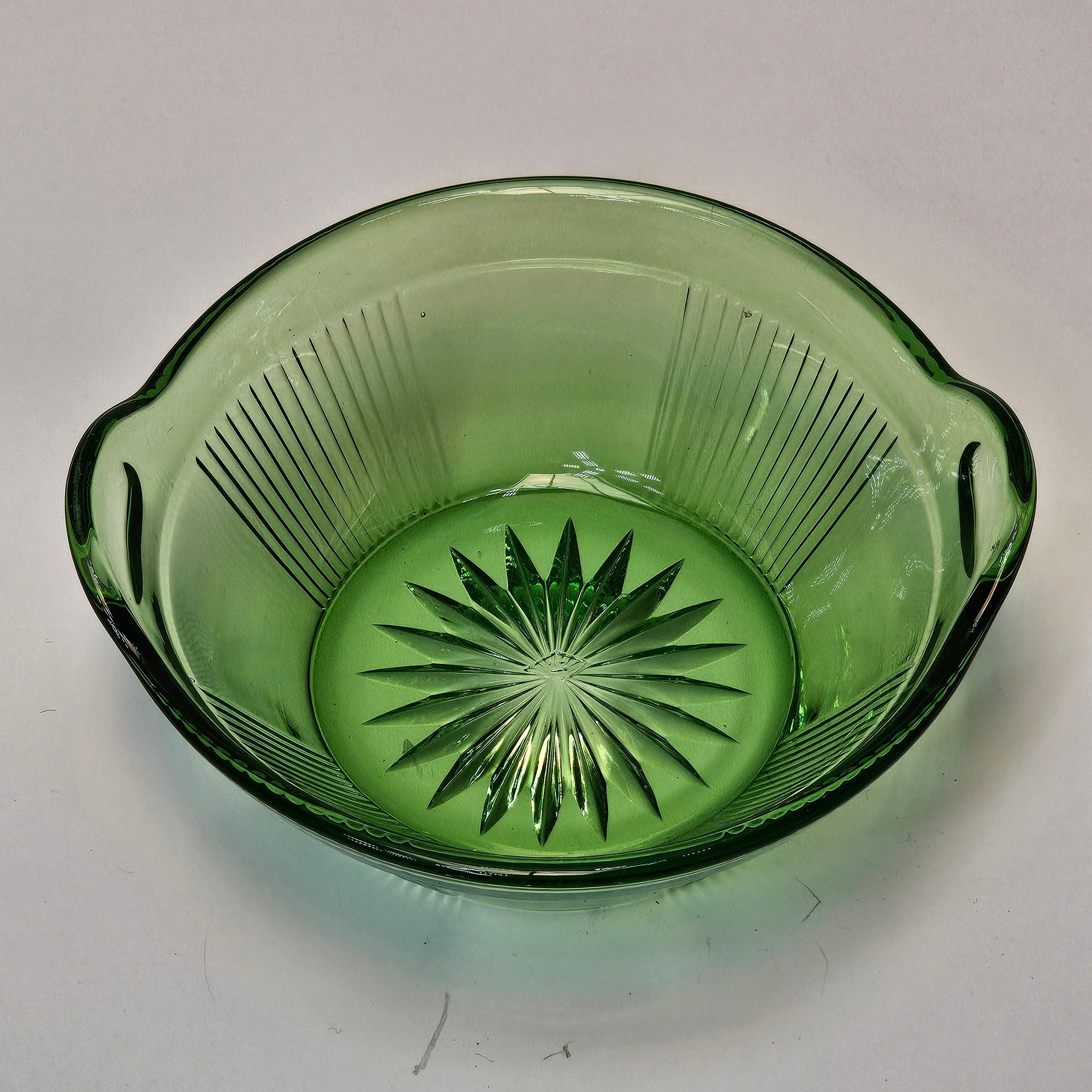 Heisey Pleat & Panel Moongleam Handled Nut Bowl