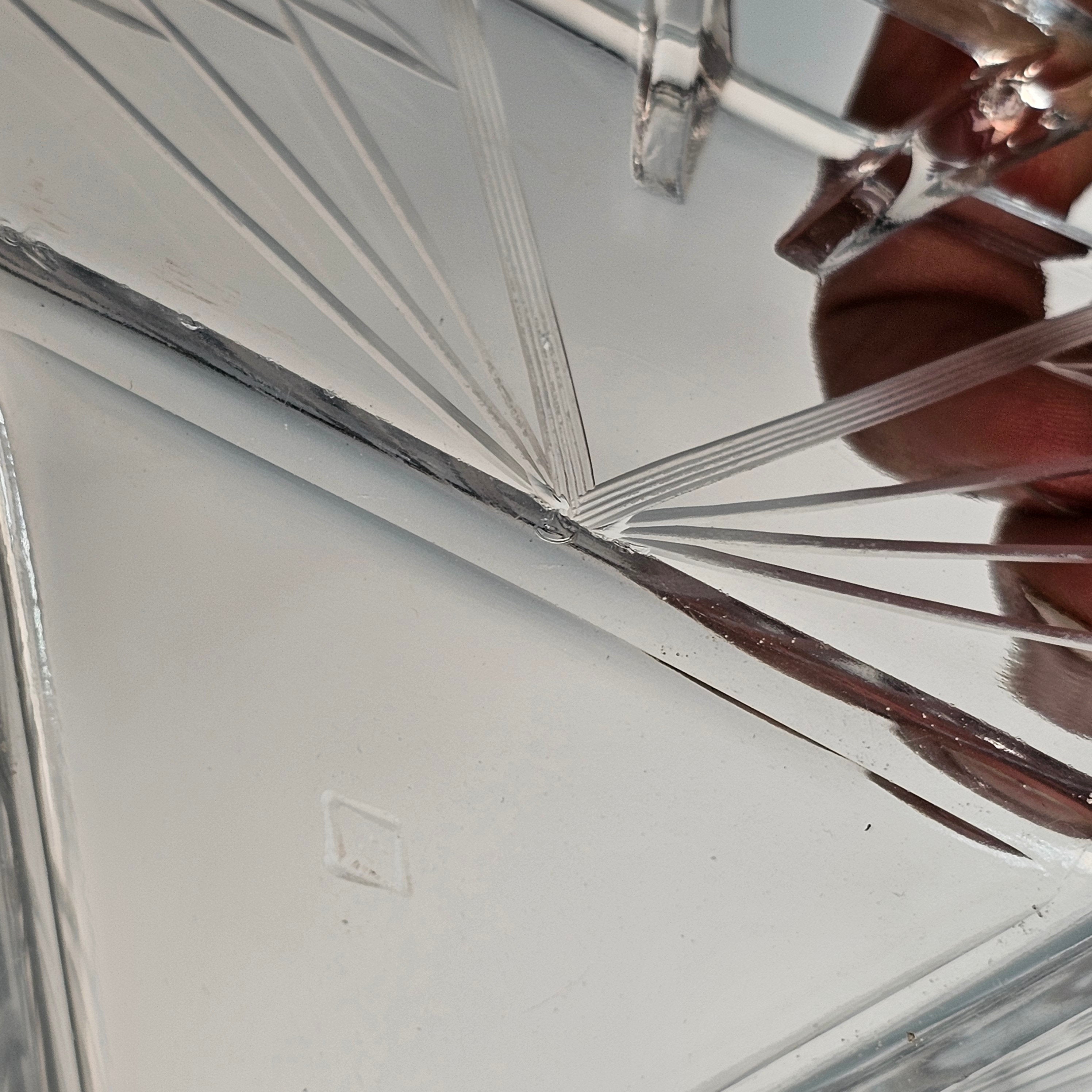 Heisey Etched Floral Clear Mint Dish Tri Handled Triangle Glass Bon Bon No Lid