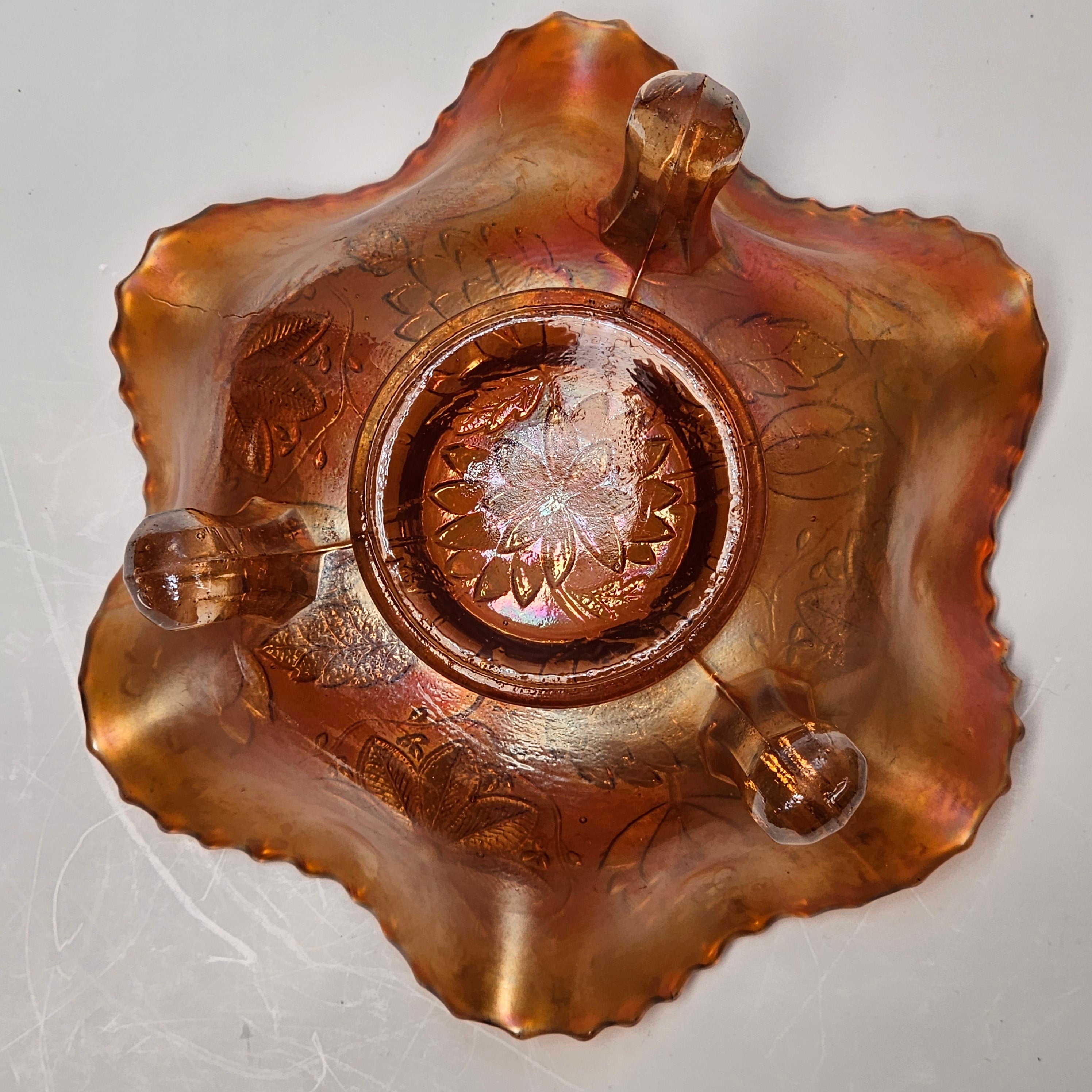 Vintage Carnival Glass Footed Candy / Nut Compote Dish