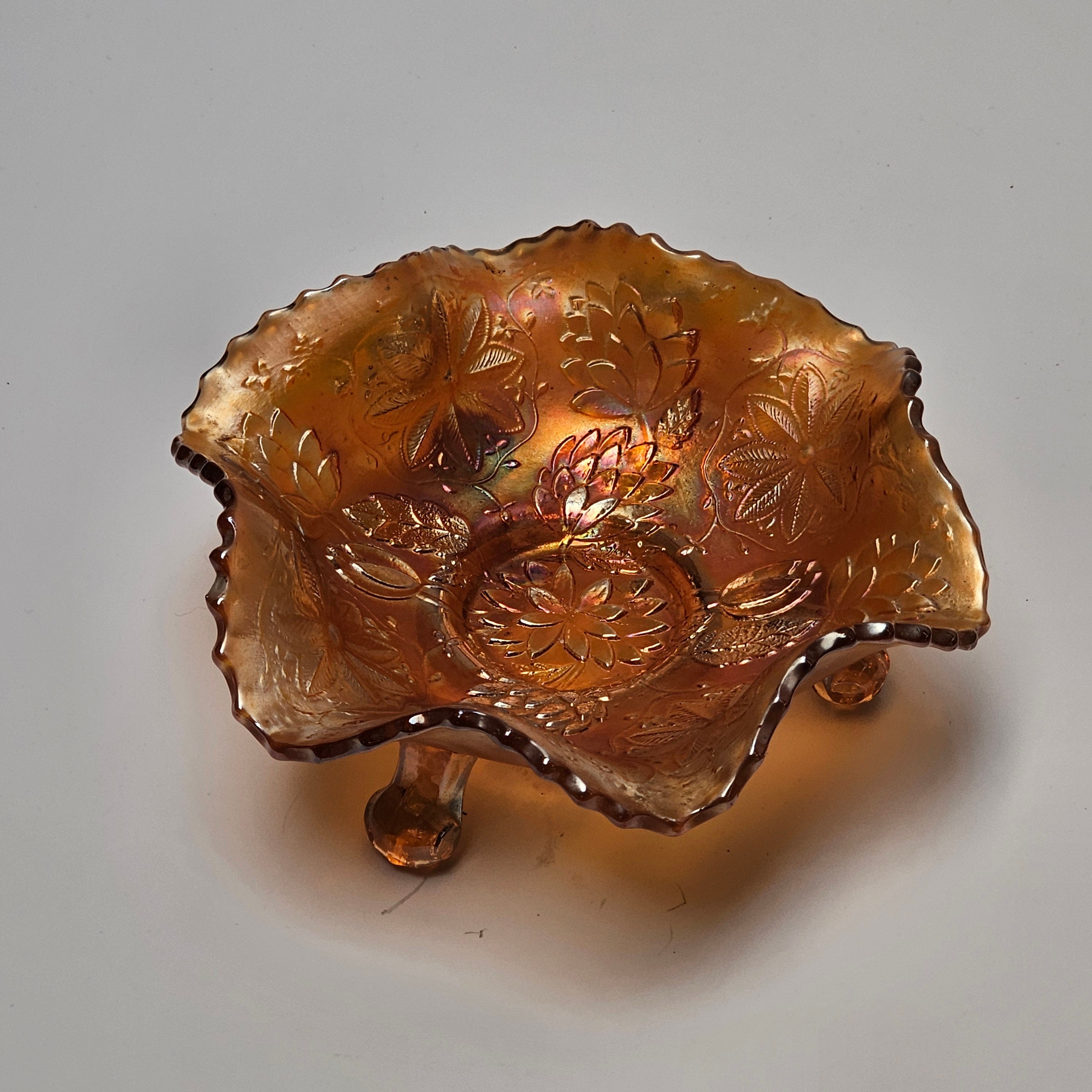 Vintage Carnival Glass Footed Candy / Nut Compote Dish