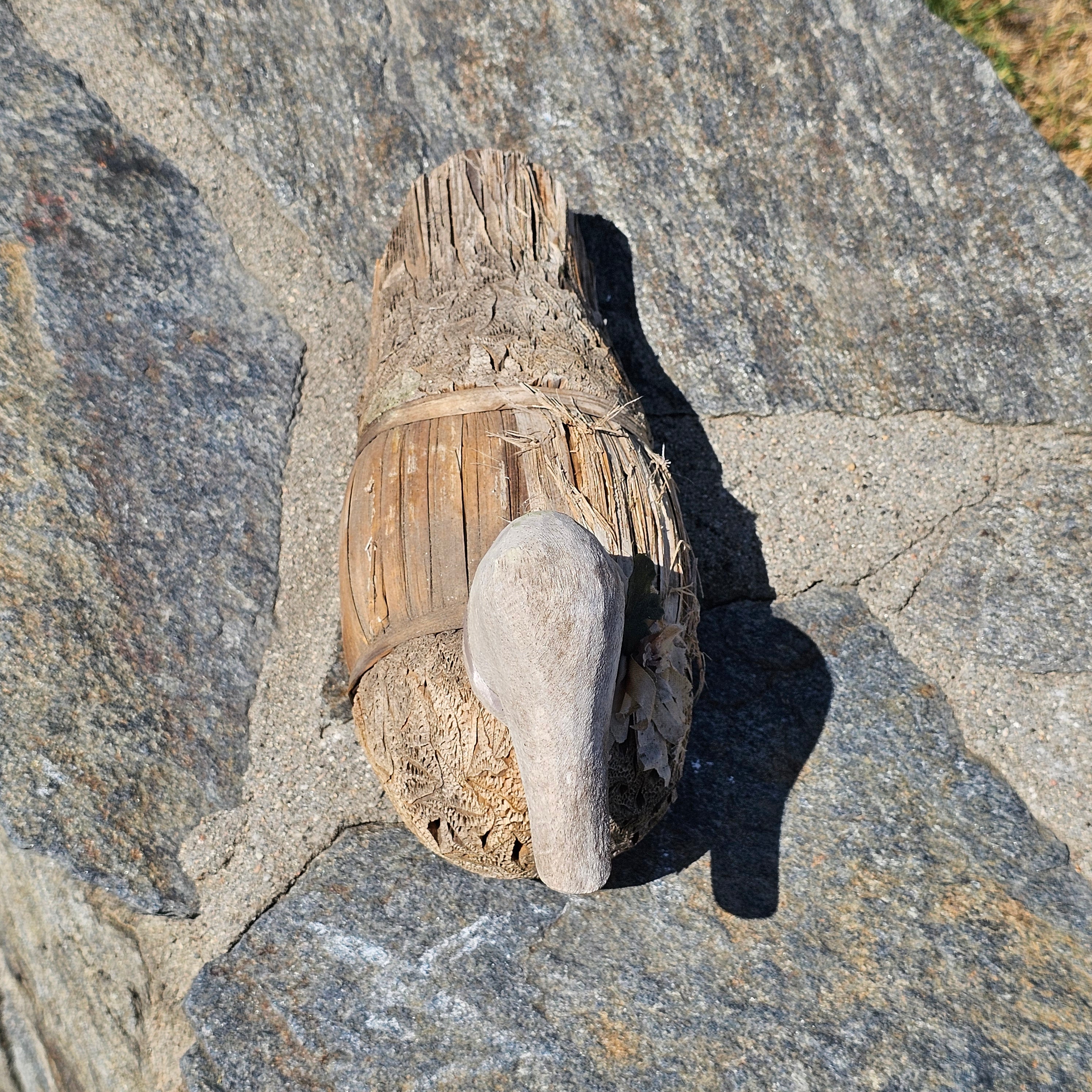 Set of 2 Wood, Corn Husk Duck 11" And Ceramic Duck 11" Garden Decor