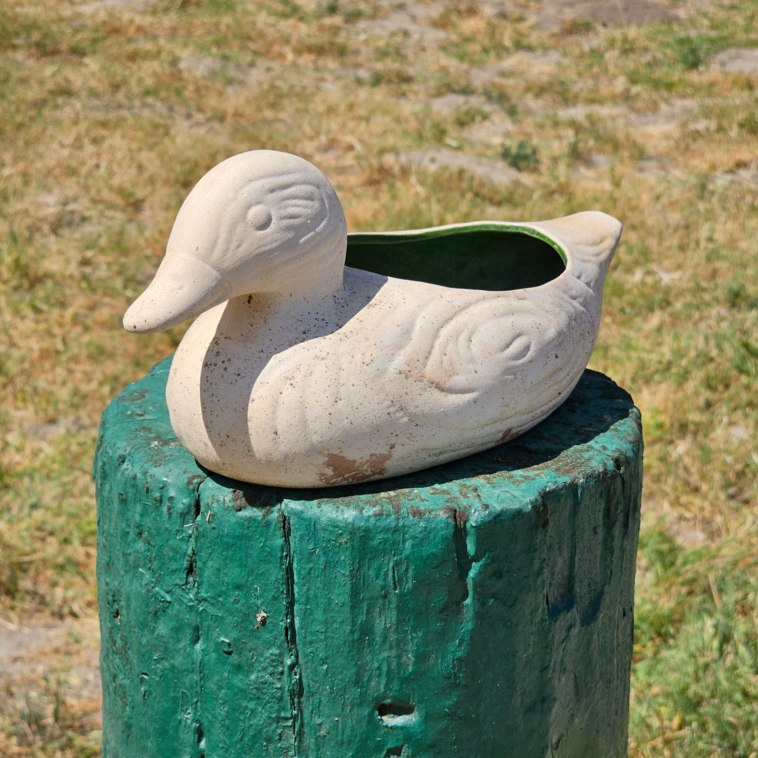 California Pottery Clay Duck Planter White 11" L