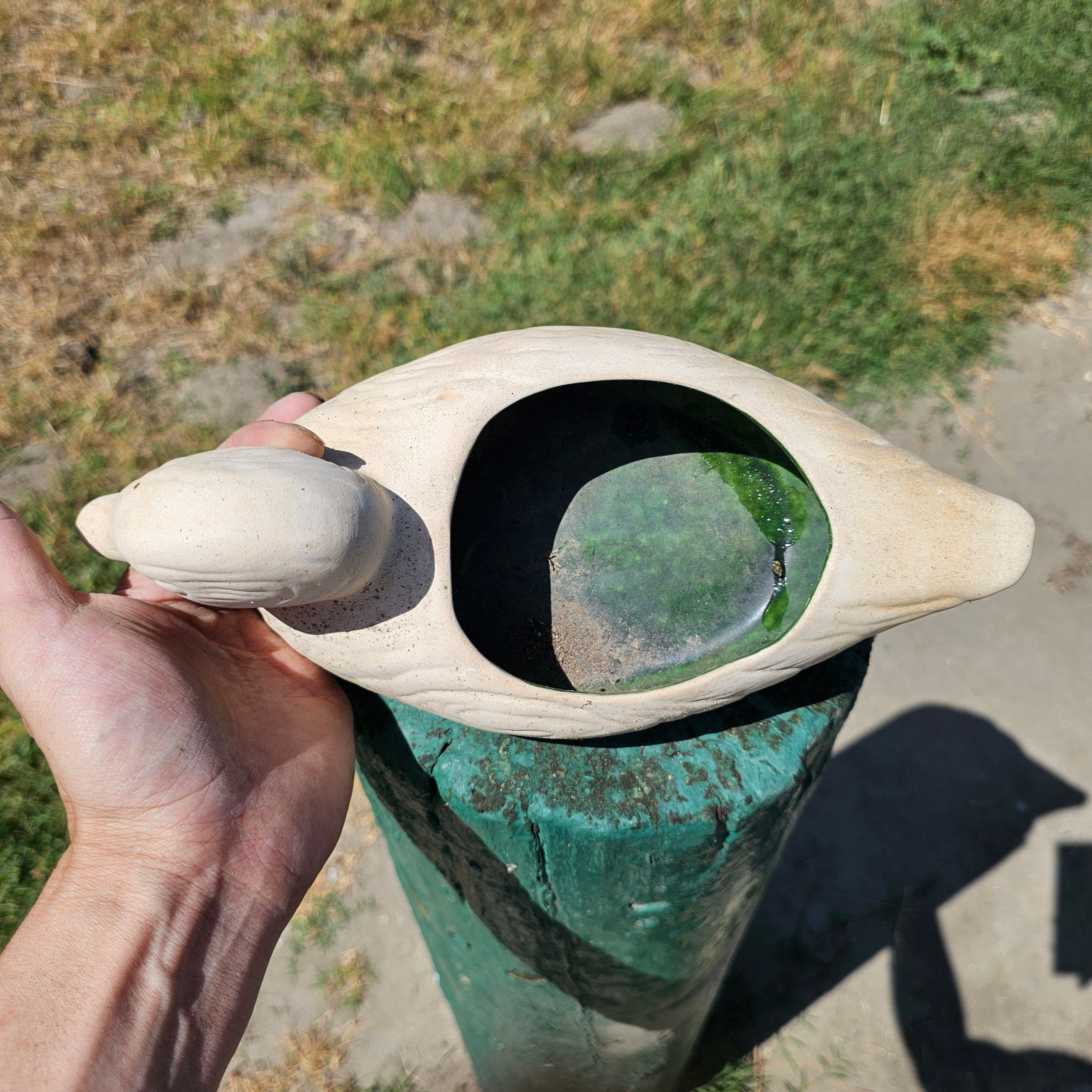 California Pottery Clay Duck Planter White 11" L