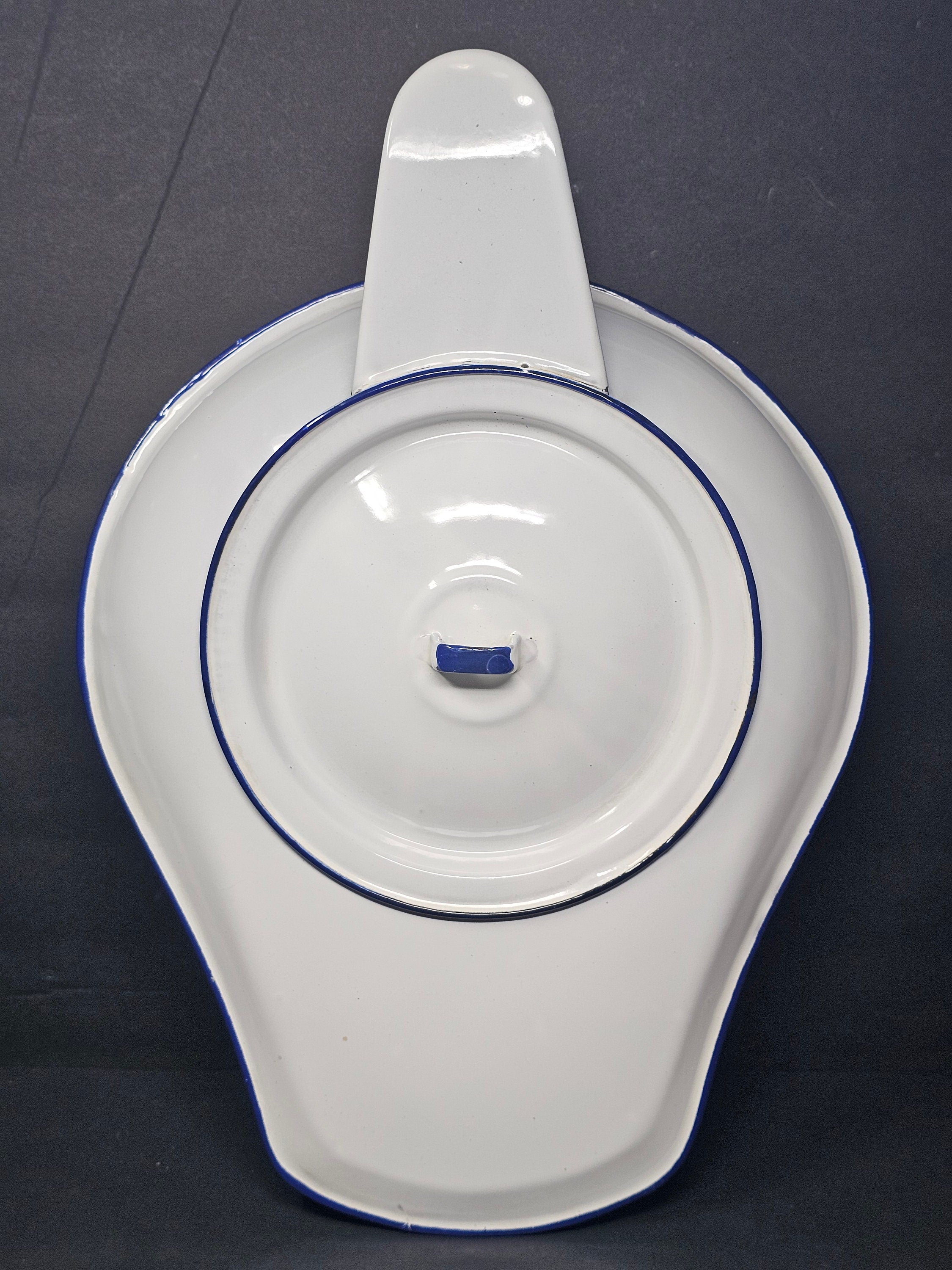 Vintage Hospital White Enamel Bed Pan With Lid