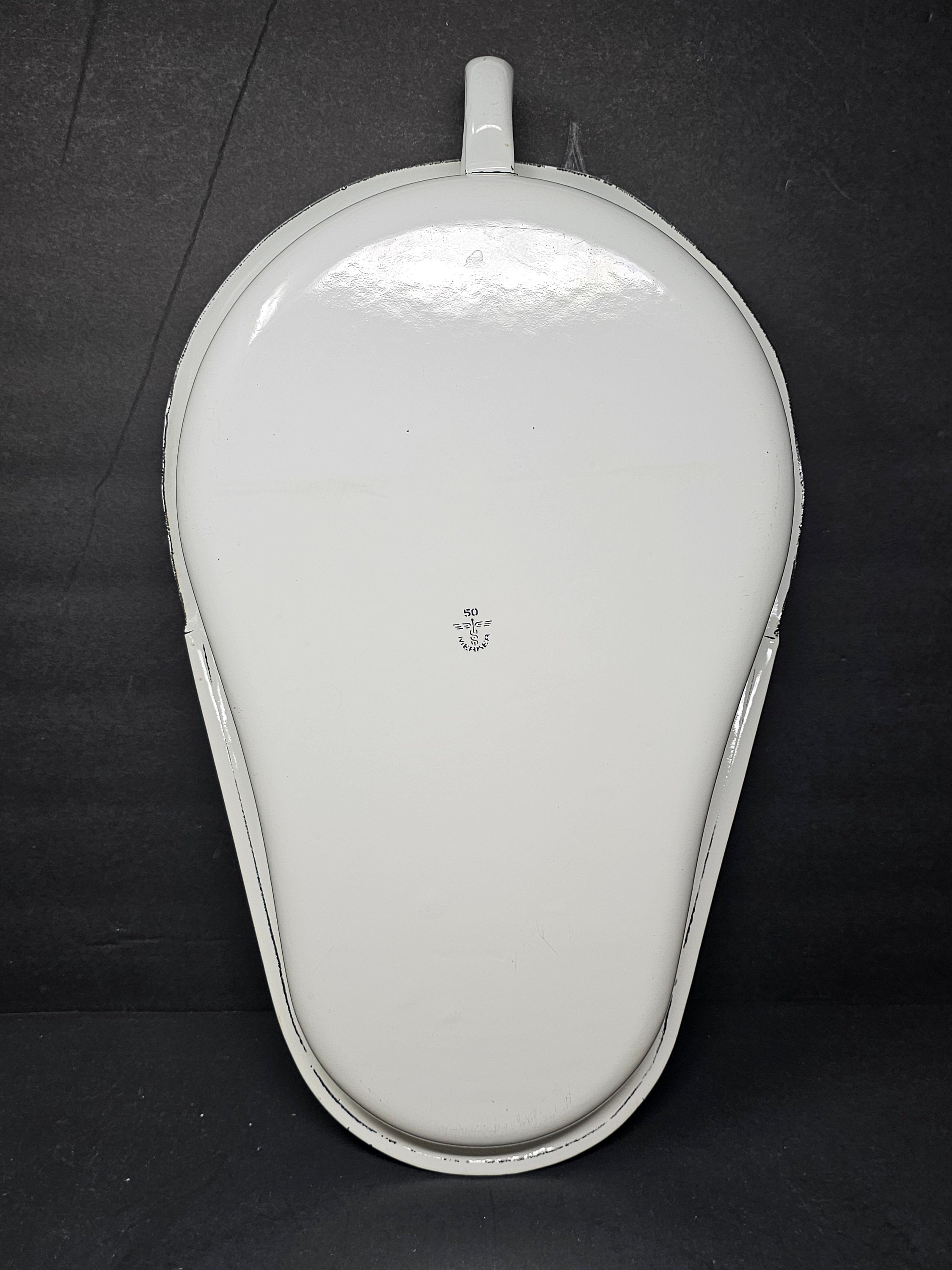 Antique Swedish All White Hospital Enamelware Bed Pan With Handle