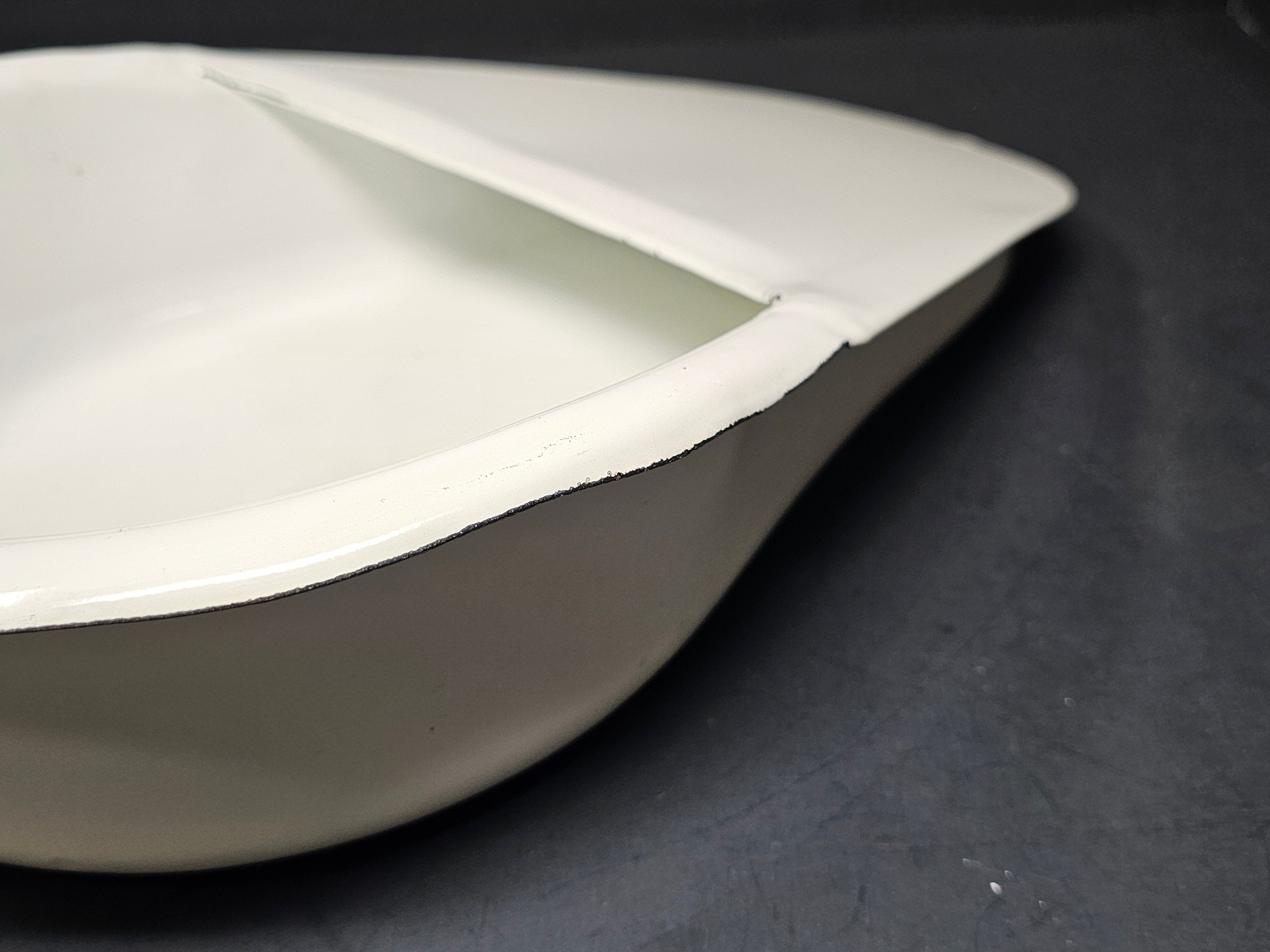 Antique Swedish All White Hospital Enamelware Bed Pan With Handle