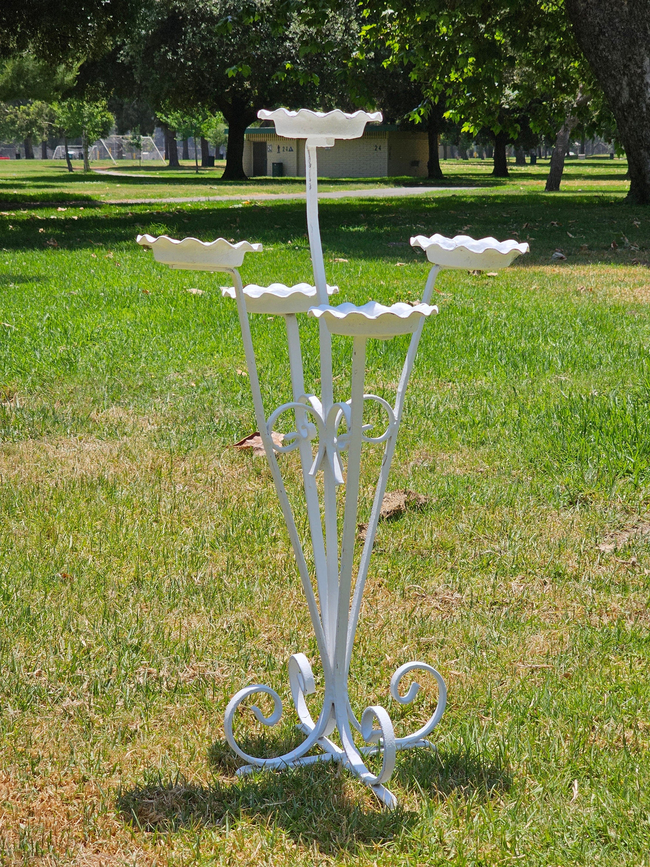 White Tree Tiered Metal Scroll Plant Stand 5 Pot Holders H 33"