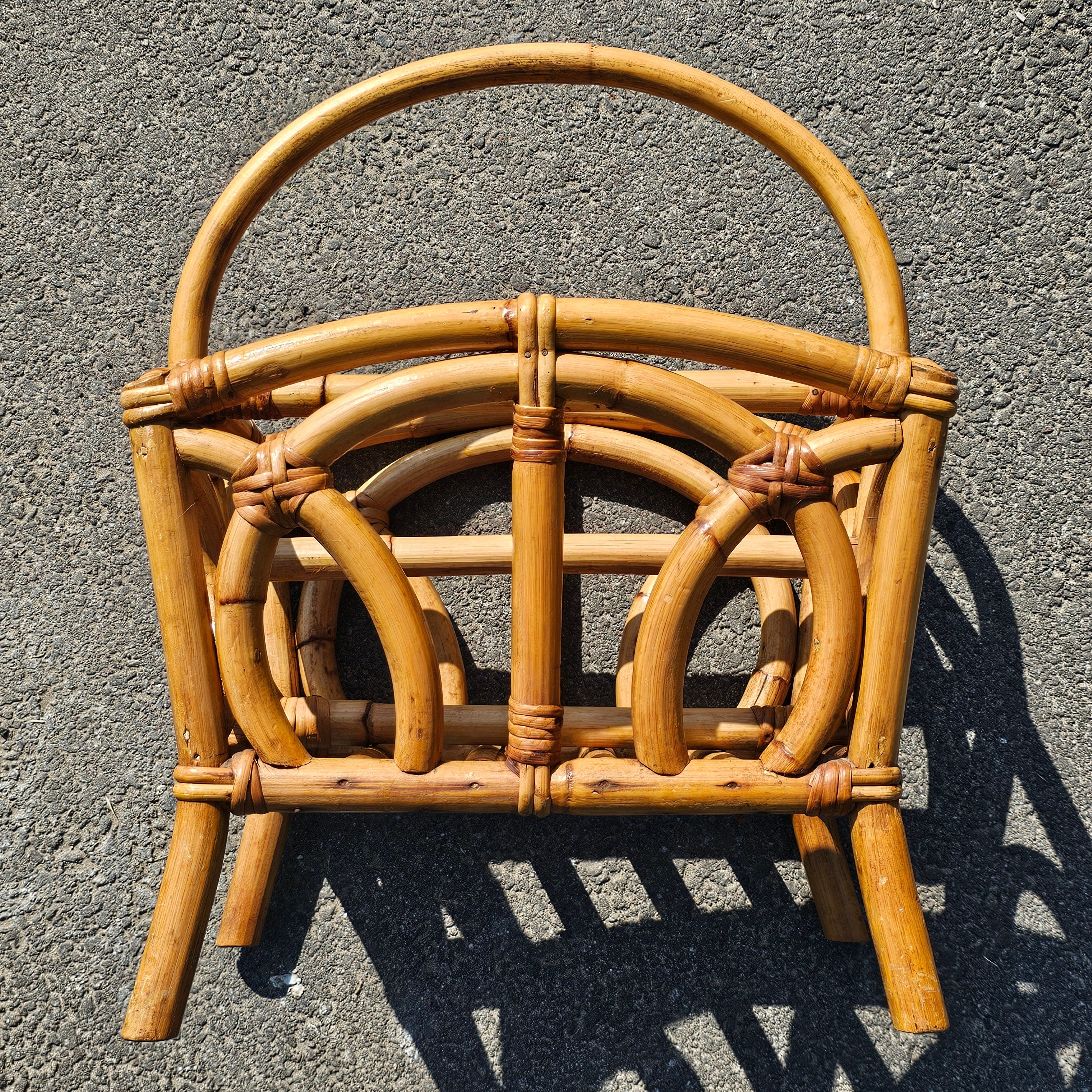 Vintage Calif-Asia Rattan Bamboo Boho Tiki Magazine Rack