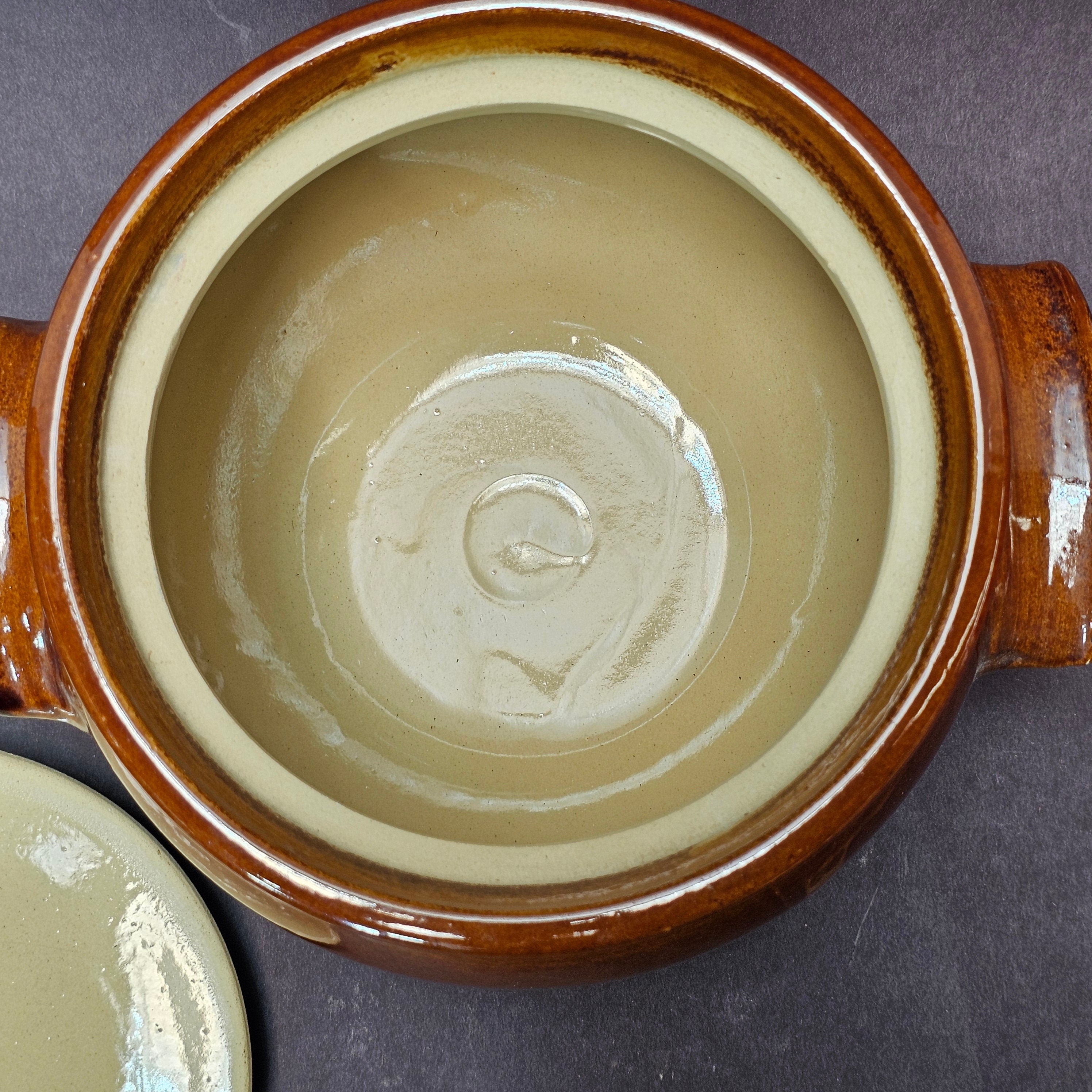 Vintage Pearsons Of Chesterfield Crock Bean Oven Pot Covered Lid Handles Brown