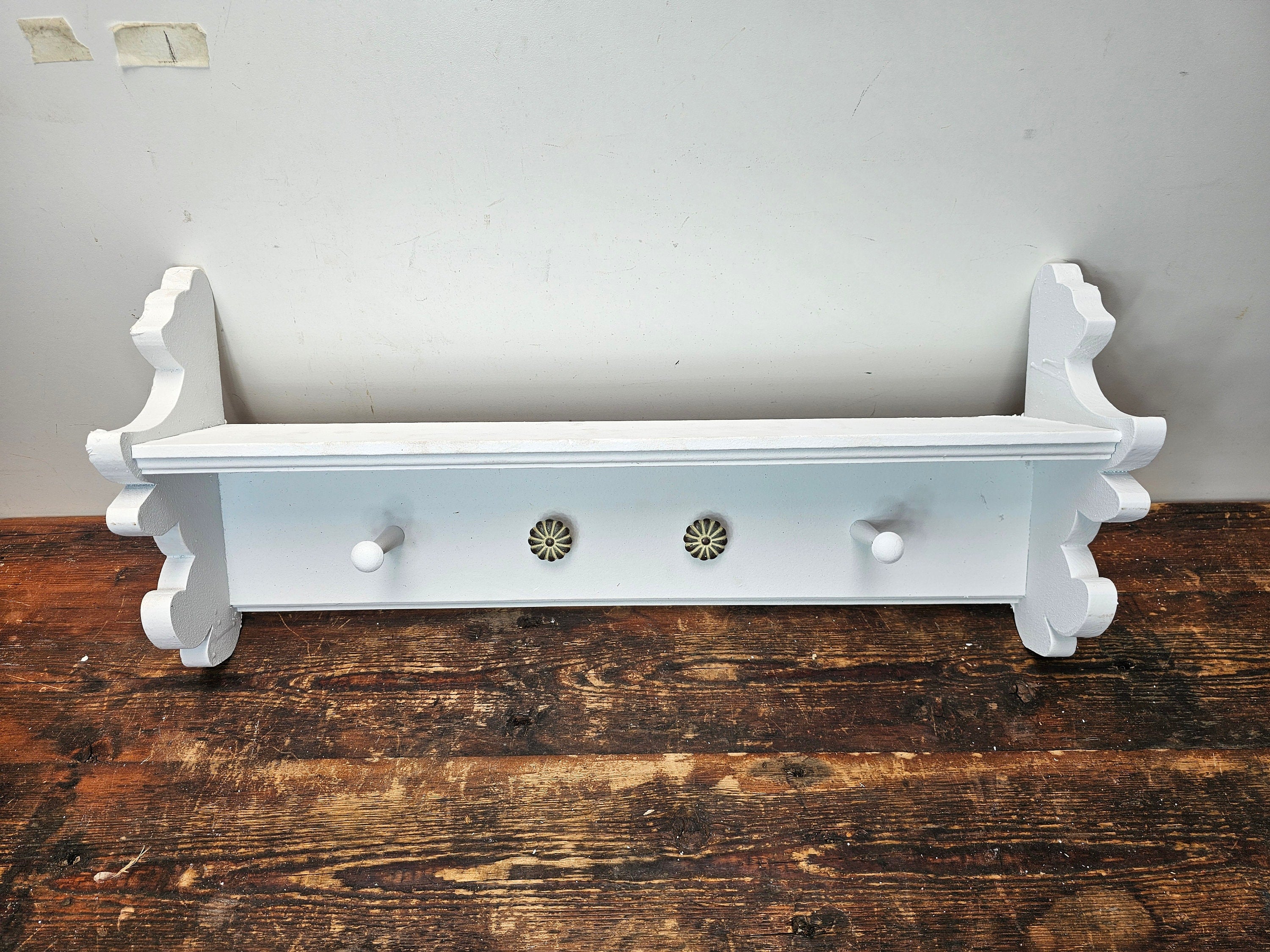 Wall Shelf Wooden Peg Hooks And Concho Style Round Hooks Bear Design