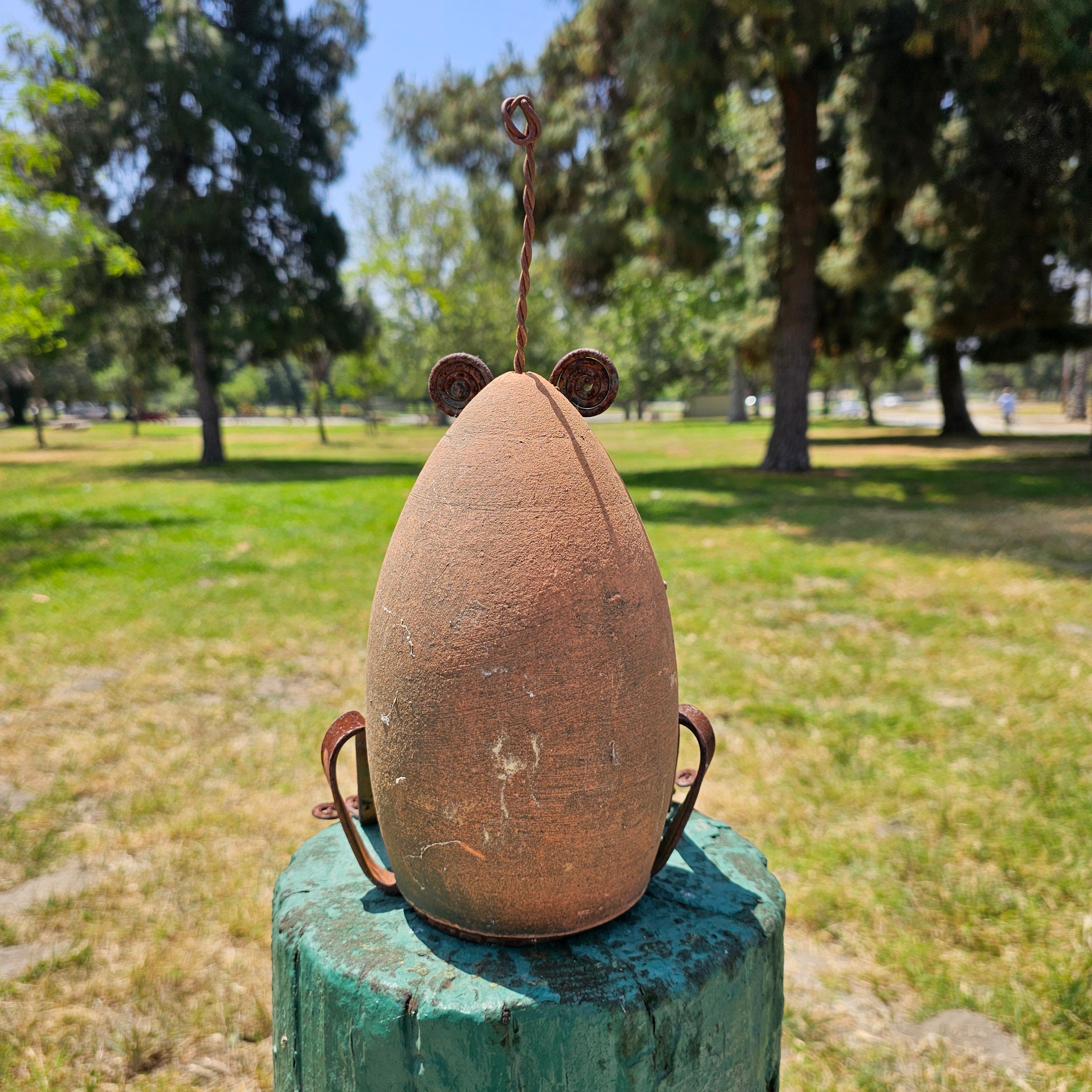 Hanging Clay Birdhouse Rustic Frog Design