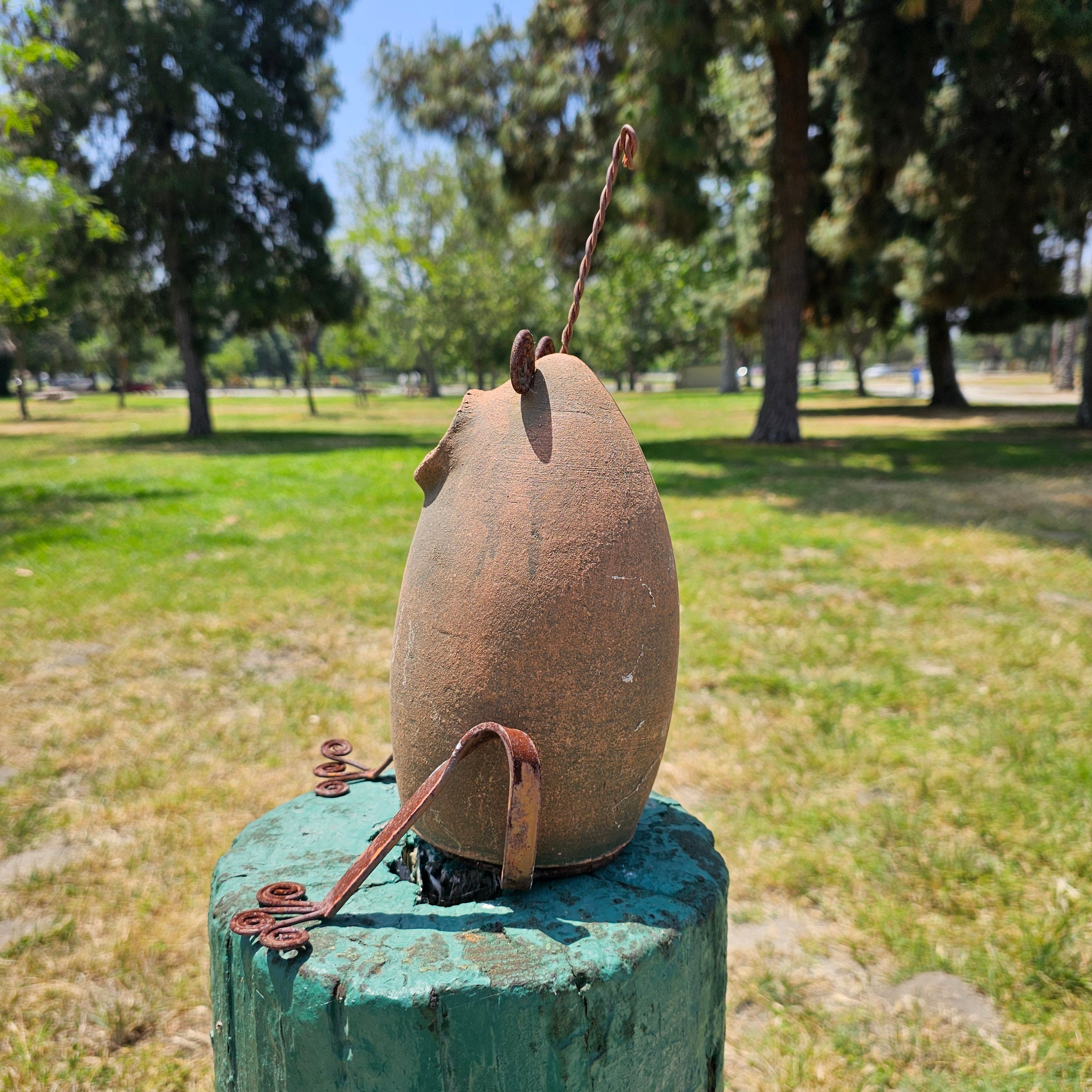 Hanging Clay Birdhouse Rustic Frog Design