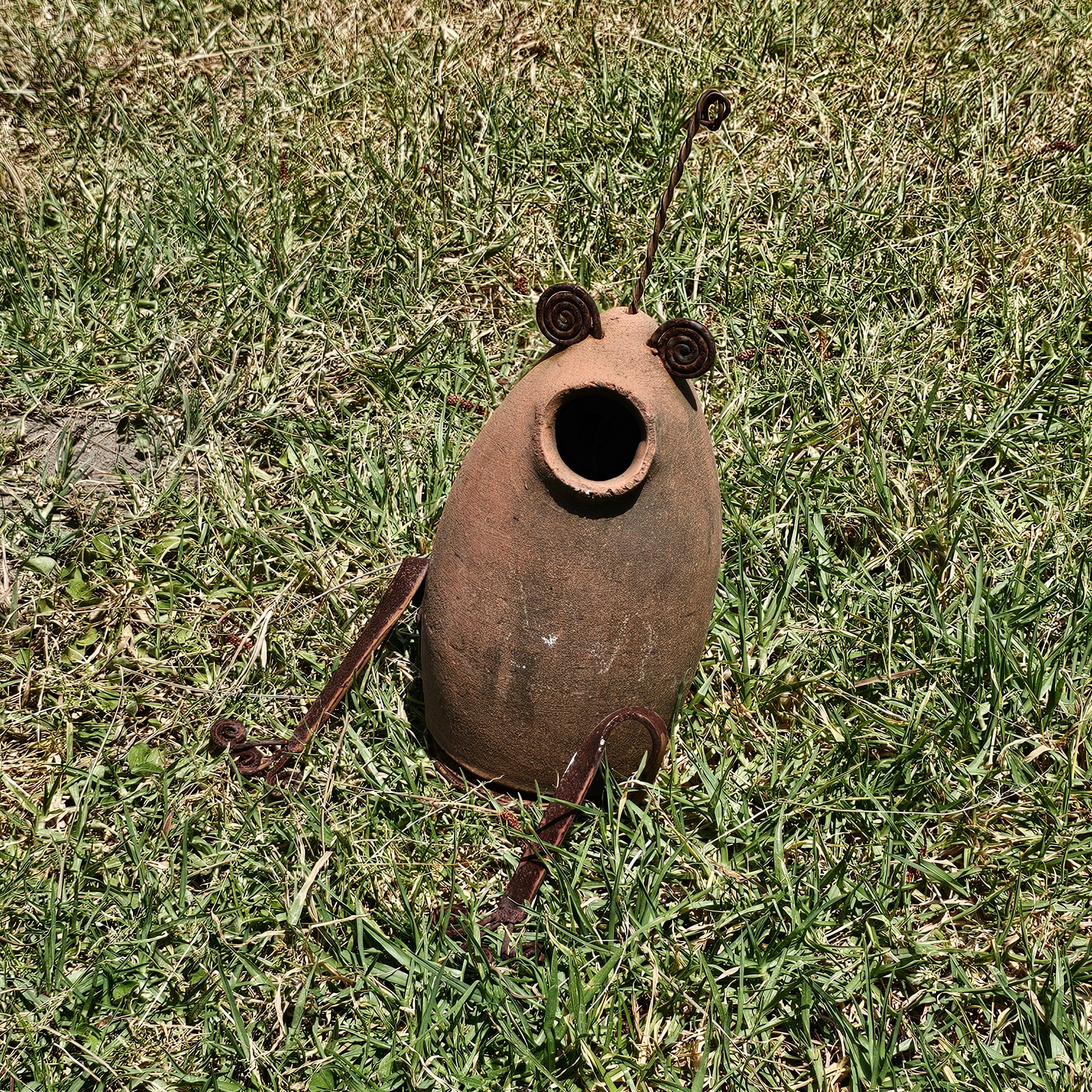 Hanging Clay Birdhouse Rustic Frog Design