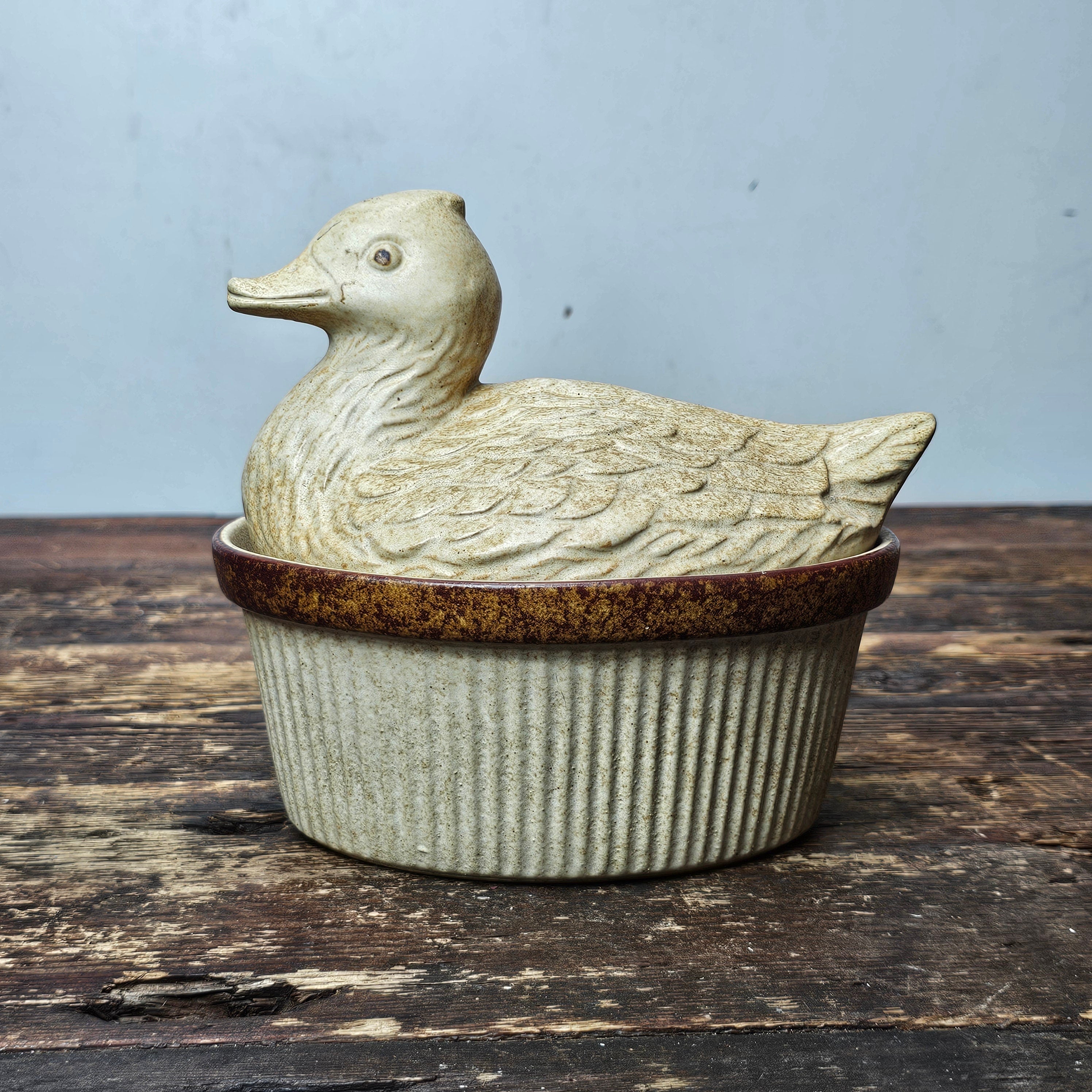 American Pottery Craft Duck Ramikin 6.5" Lidded Casserole Dish USA