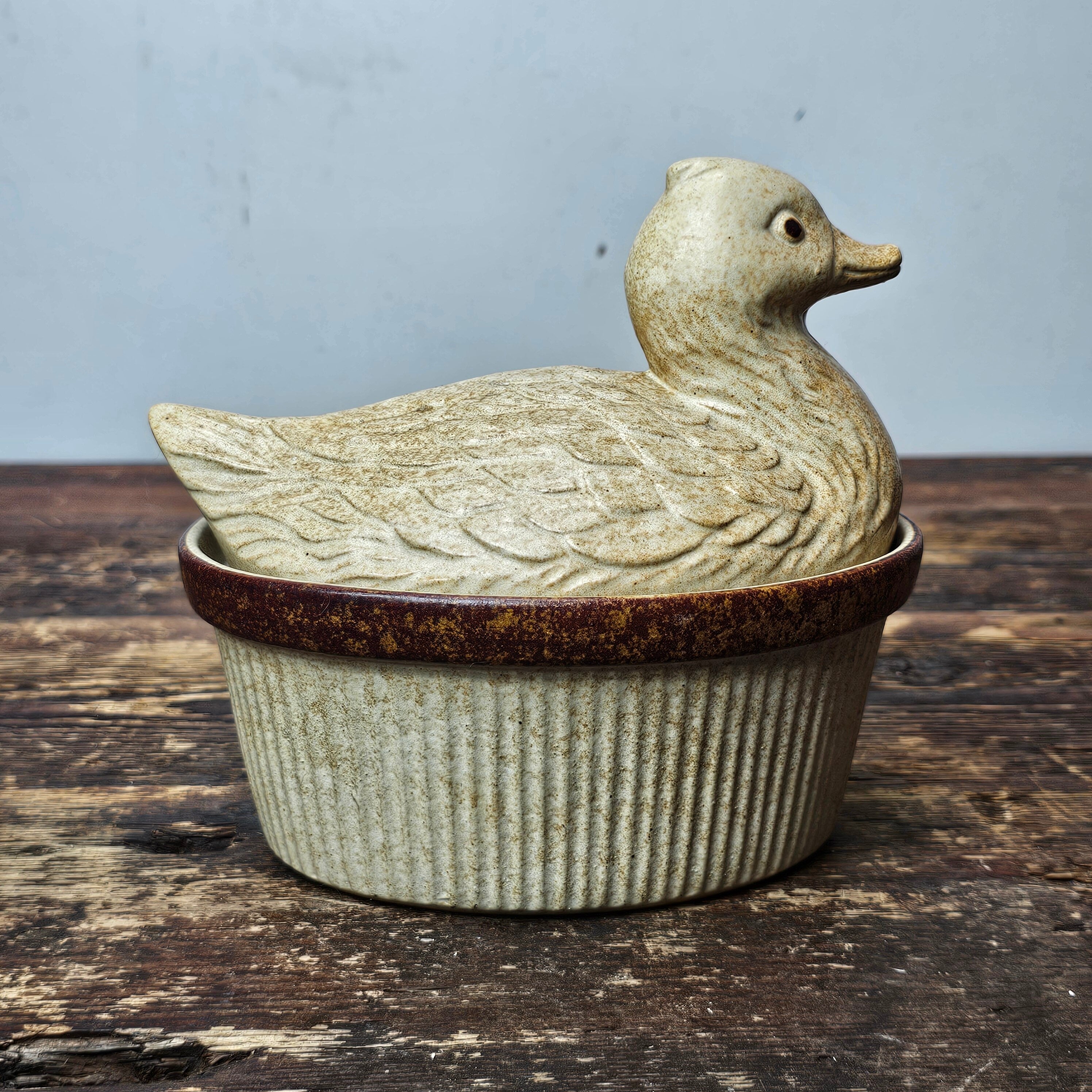 American Pottery Craft Duck Ramikin 6.5" Lidded Casserole Dish USA