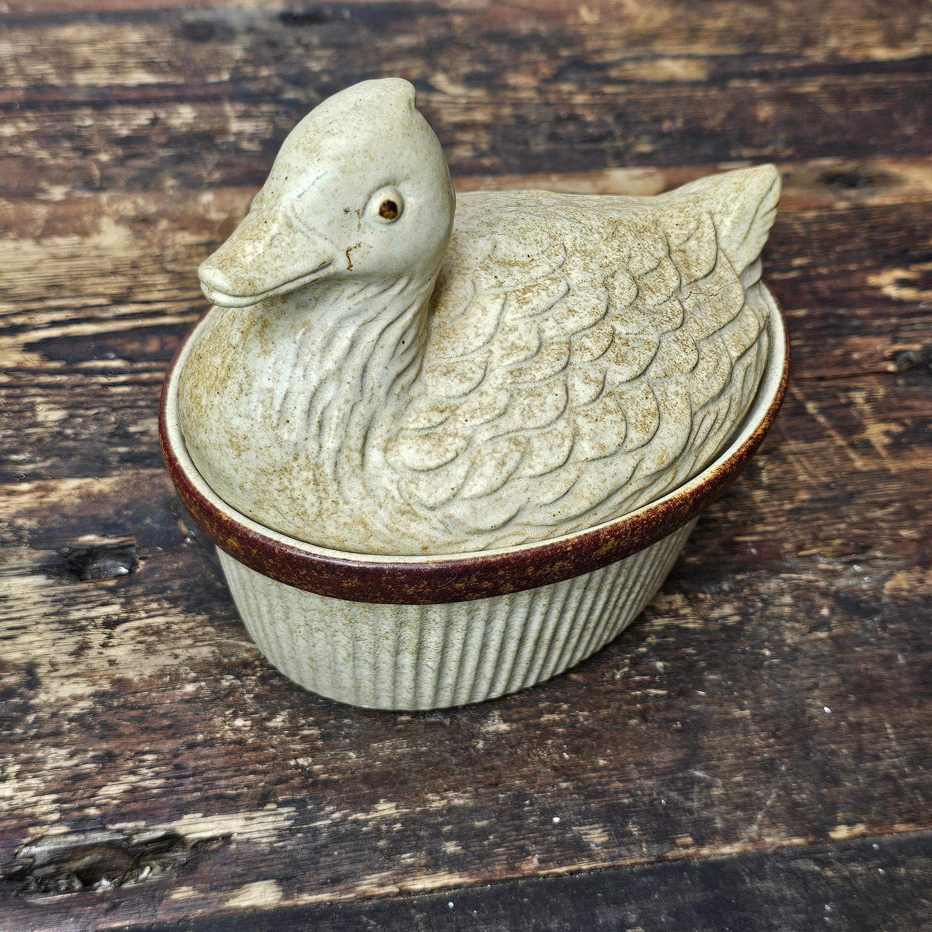 American Pottery Craft Duck Ramikin 6.5" Lidded Casserole Dish USA