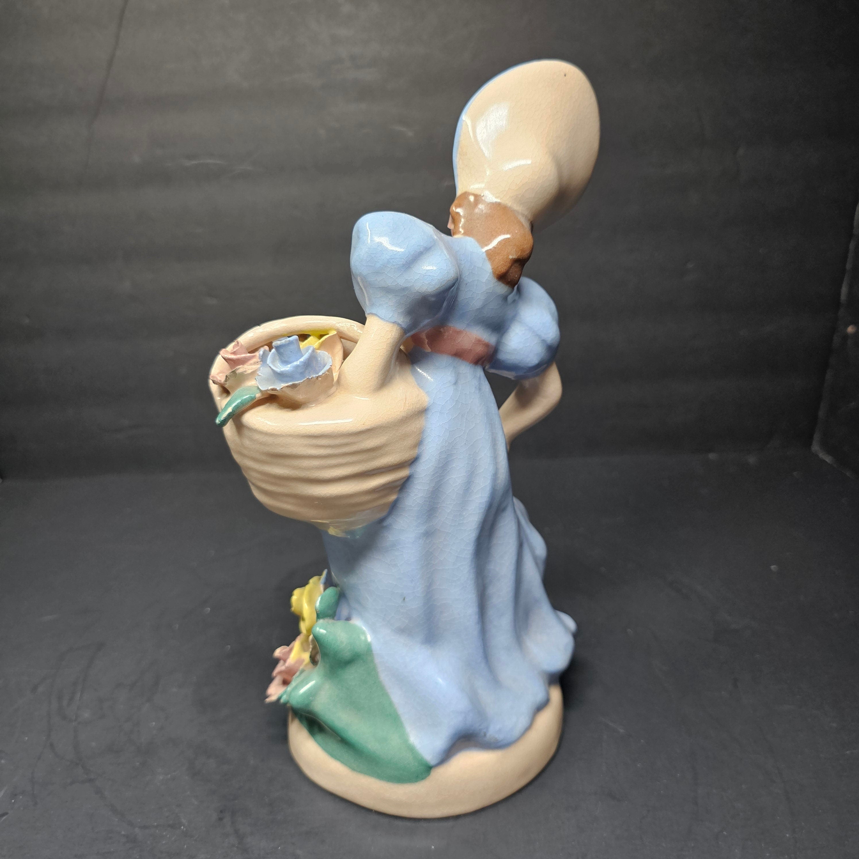 Vintage Kaye Of Hollywood California Lady With Basket Of Flowers Figurine