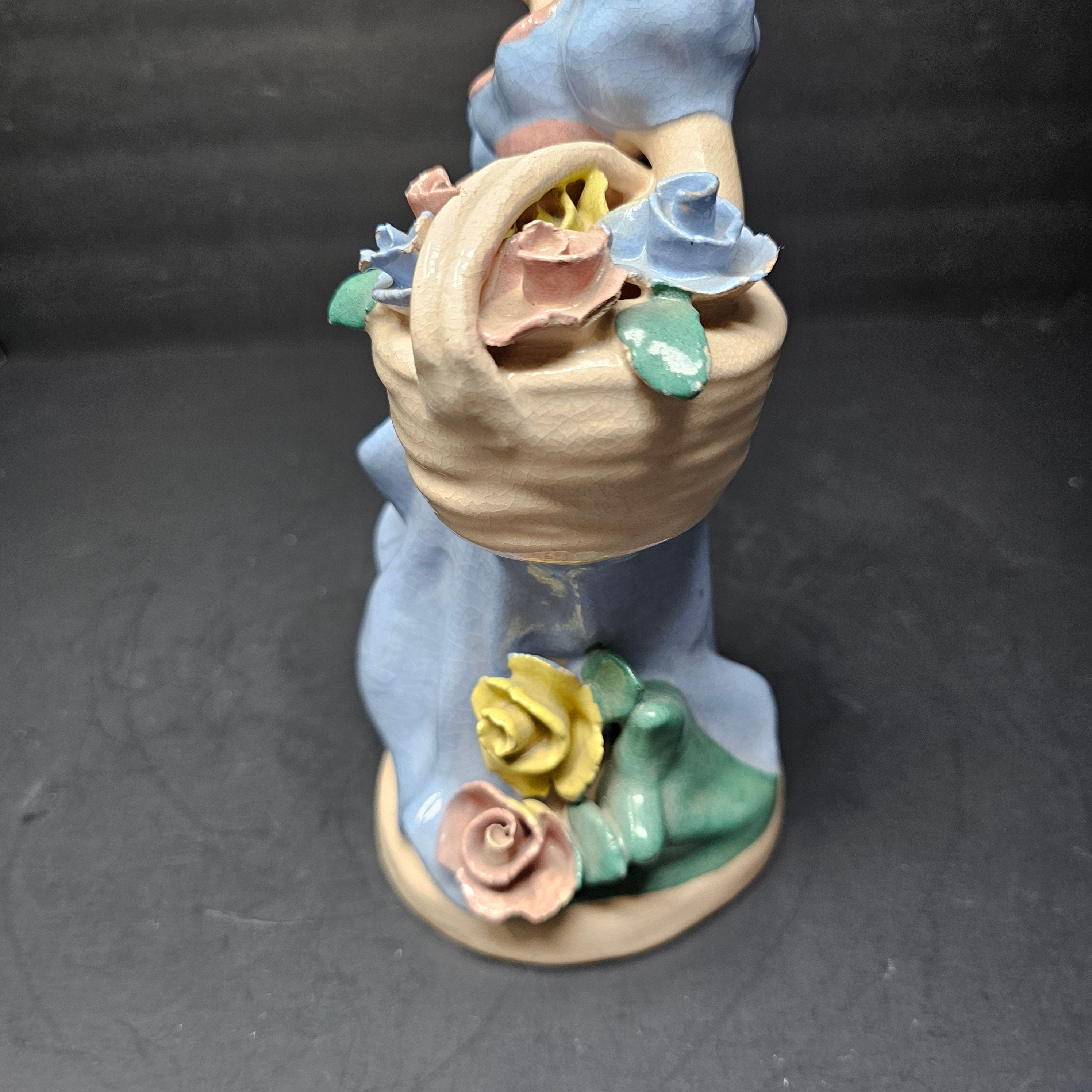 Vintage Kaye Of Hollywood California Lady With Basket Of Flowers Figurine