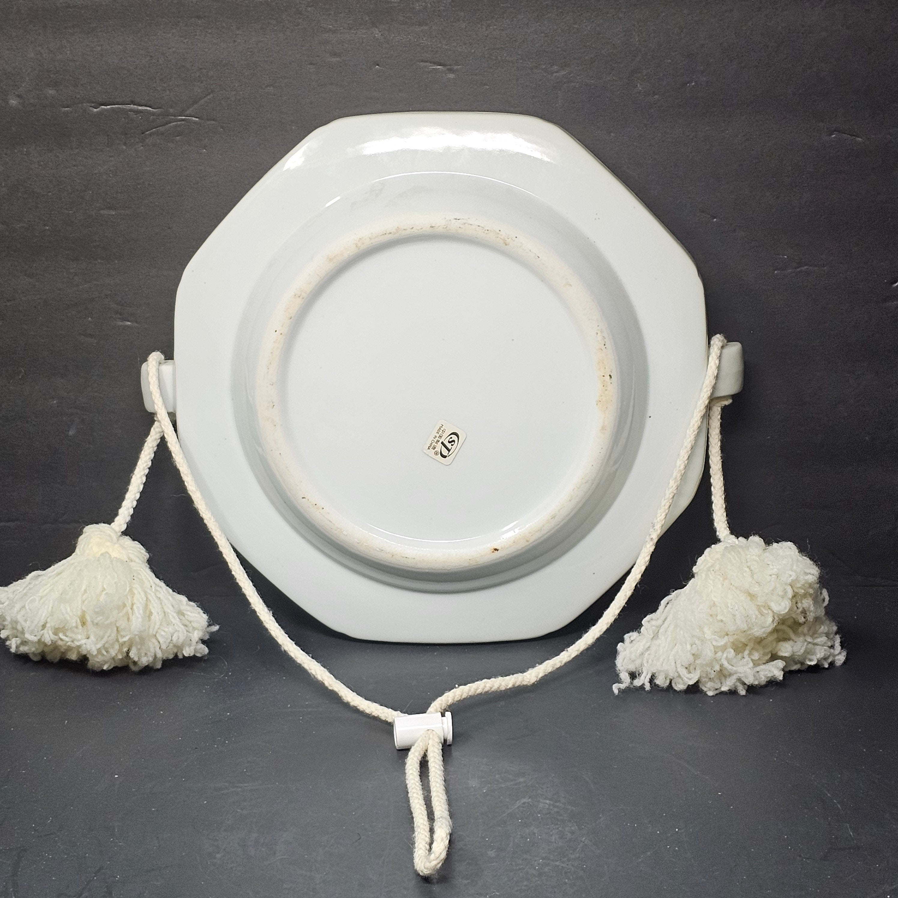 Vintage Chinese Export Ware Blue Birds Ceramic Chinoiserie Wall Hanging