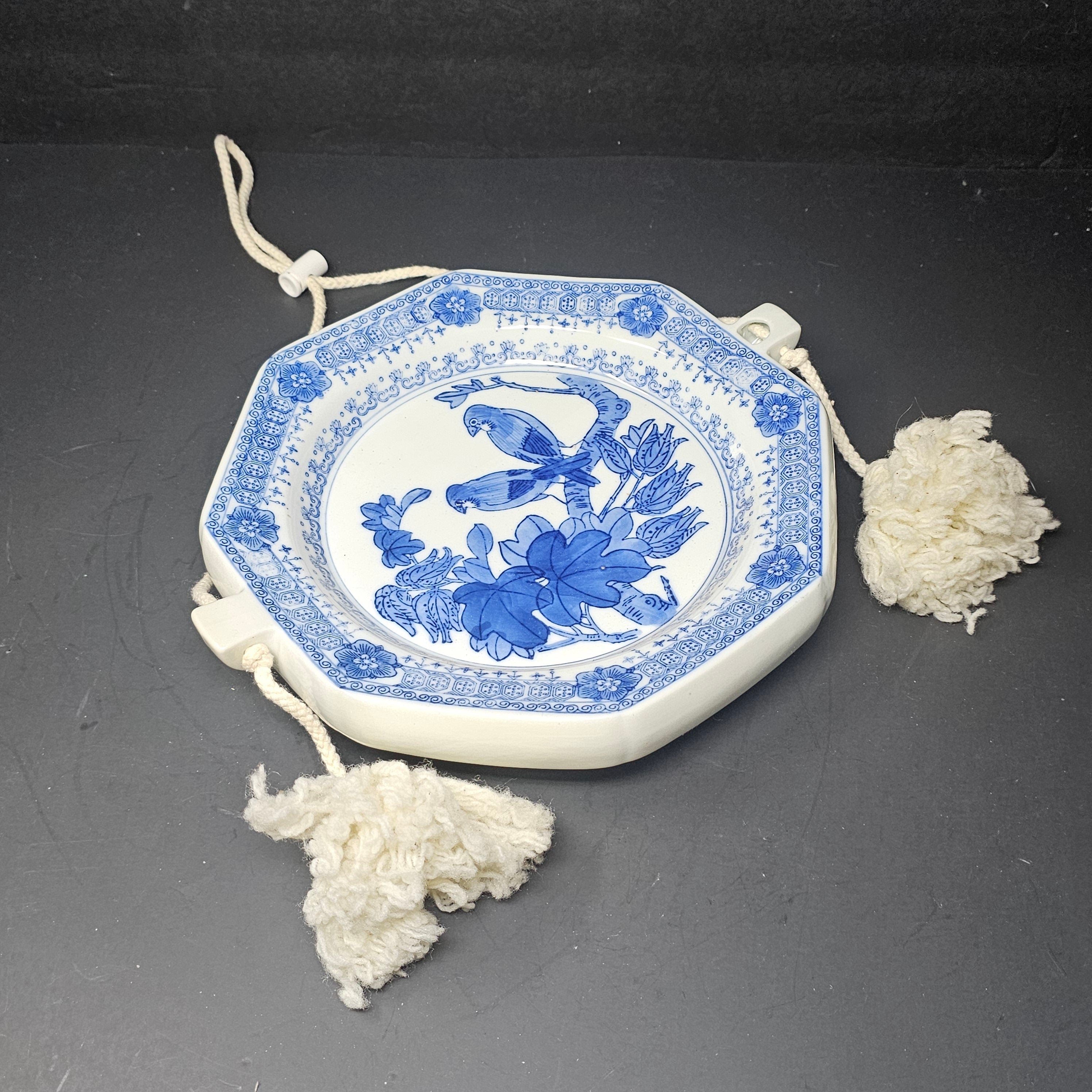 Vintage Chinese Export Ware Blue Birds Ceramic Chinoiserie Wall Hanging