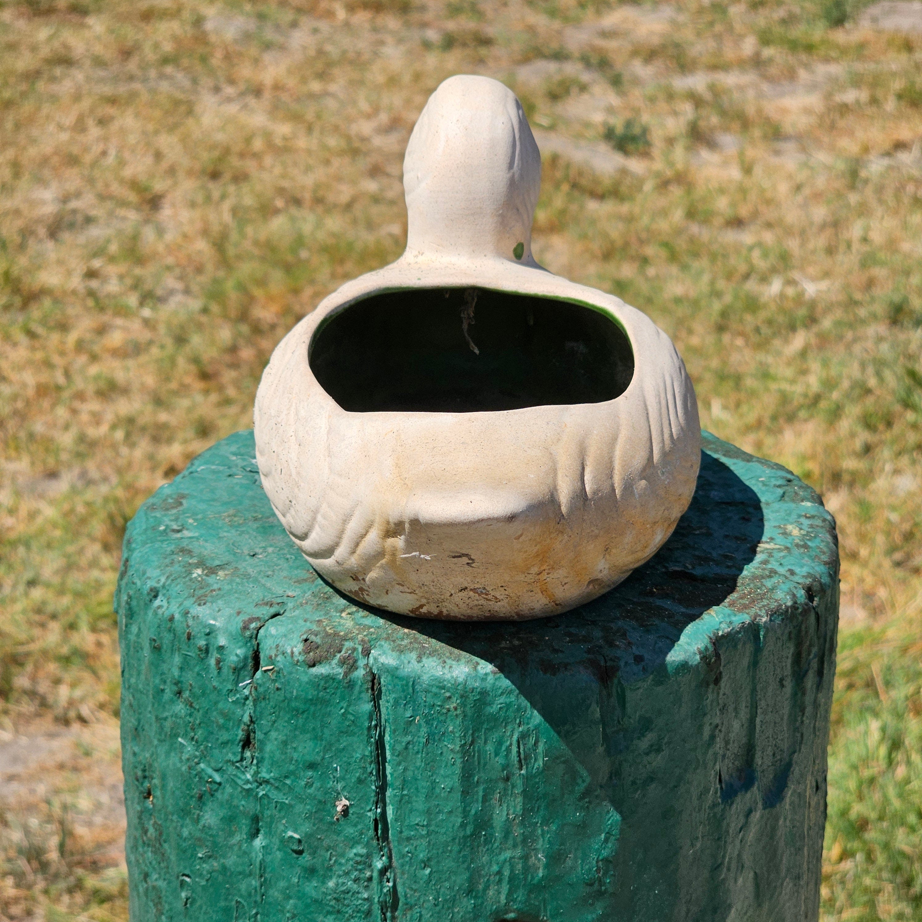 California Pottery Clay Duck Planter White 11" L