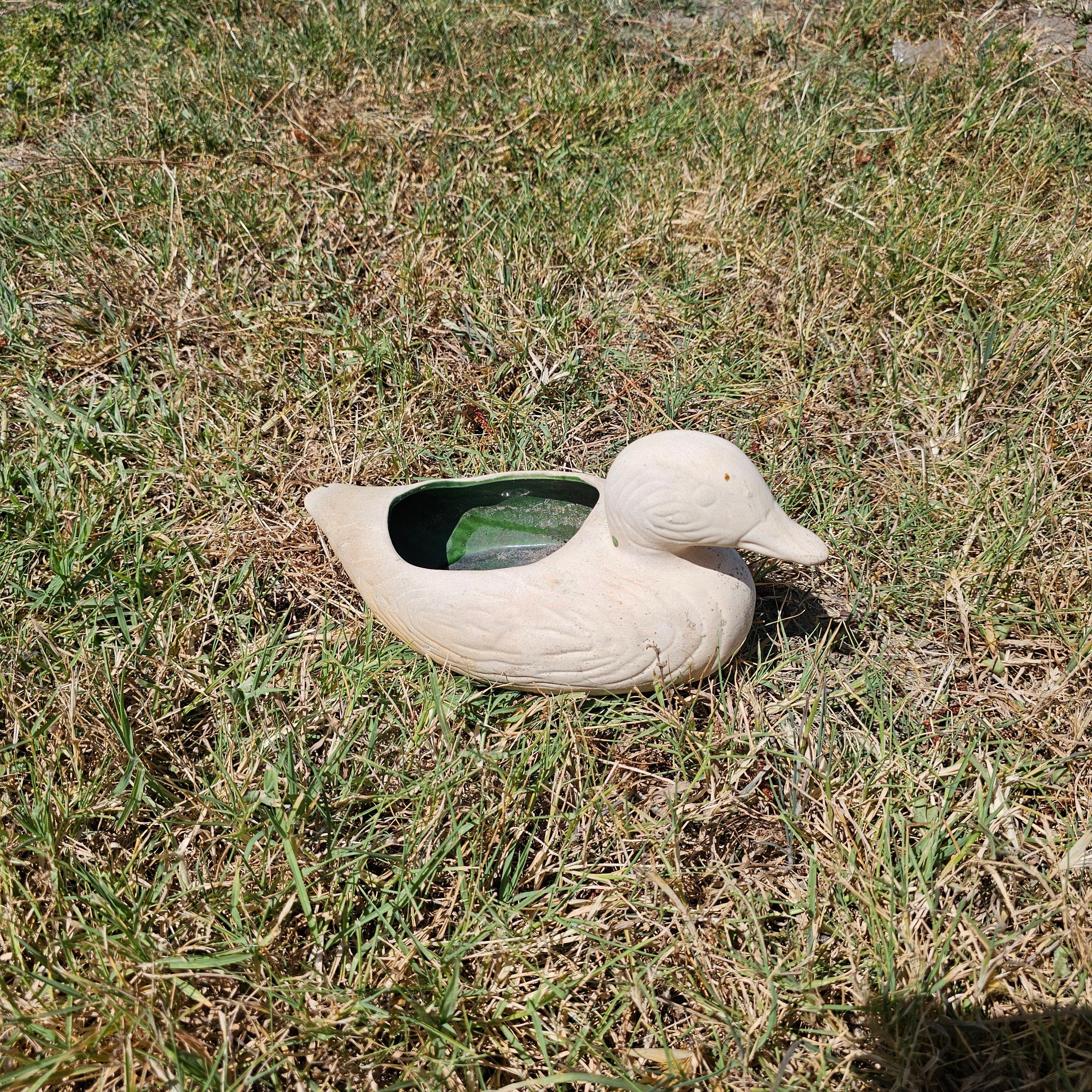California Pottery Clay Duck Planter White 11" L