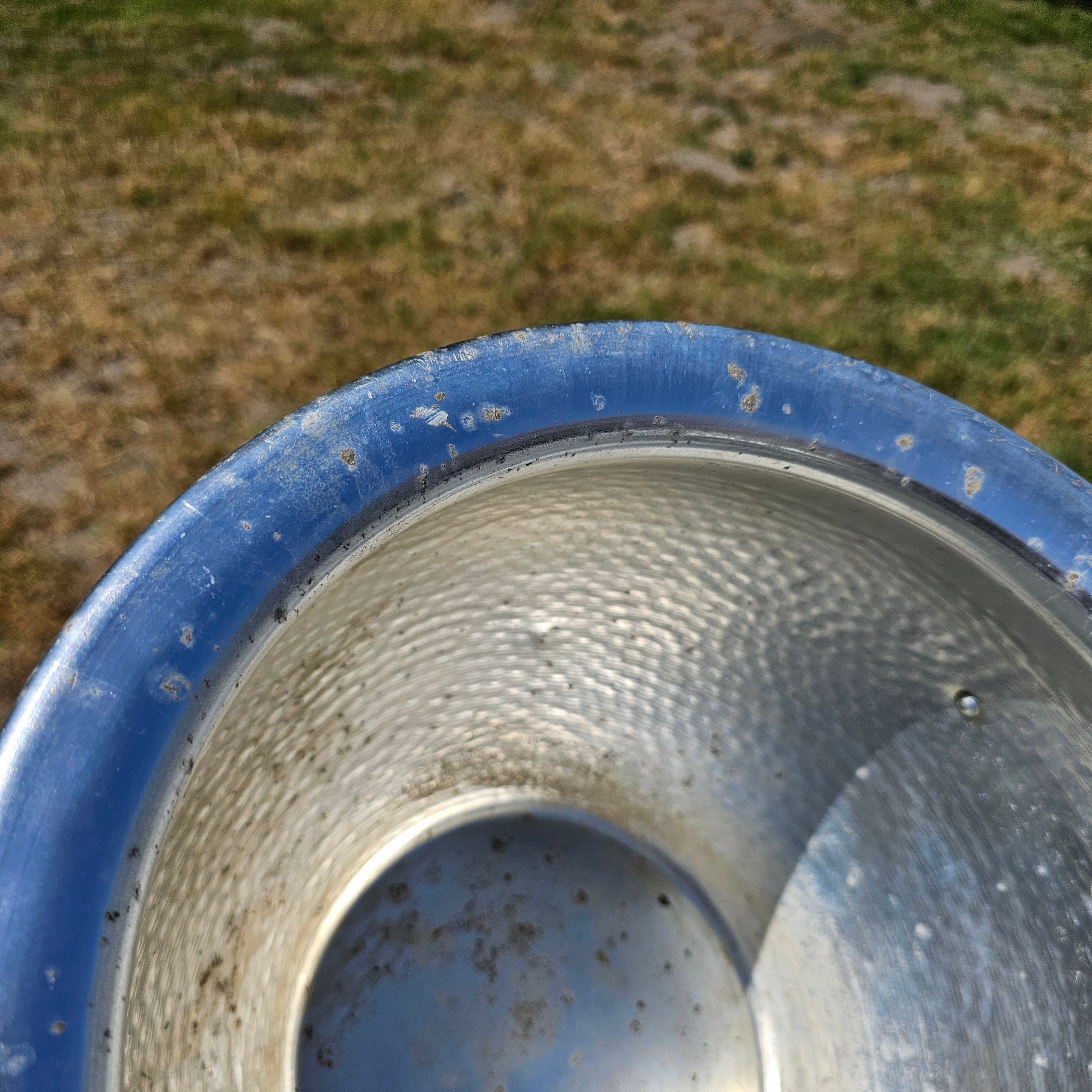 Hammered Aluminum Flower Pot Bucket With Foo Dog Handles 12.5" Dia x 9" H