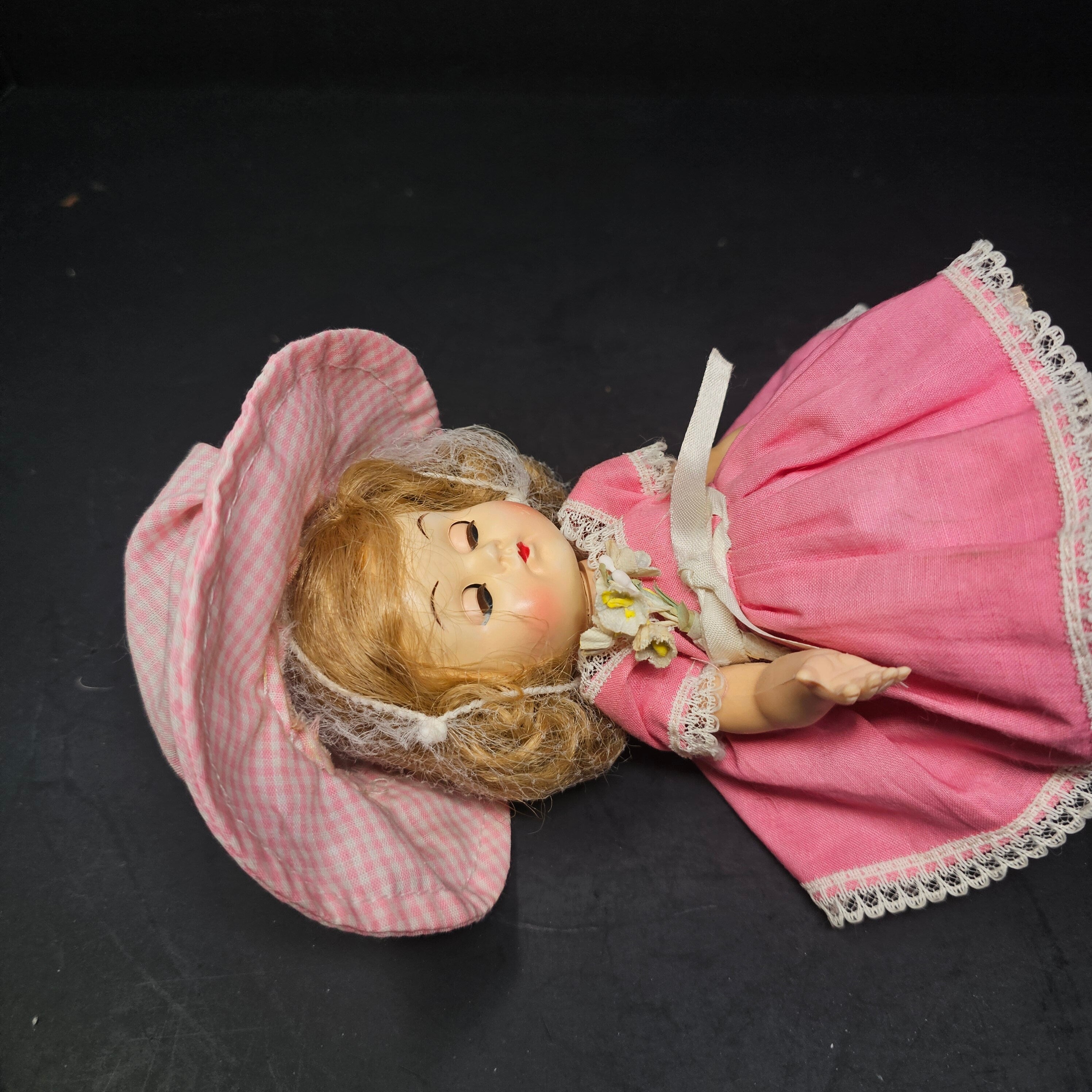 Vintage Vogue Ginny Style Doll In Pink Dress 9" No Markings