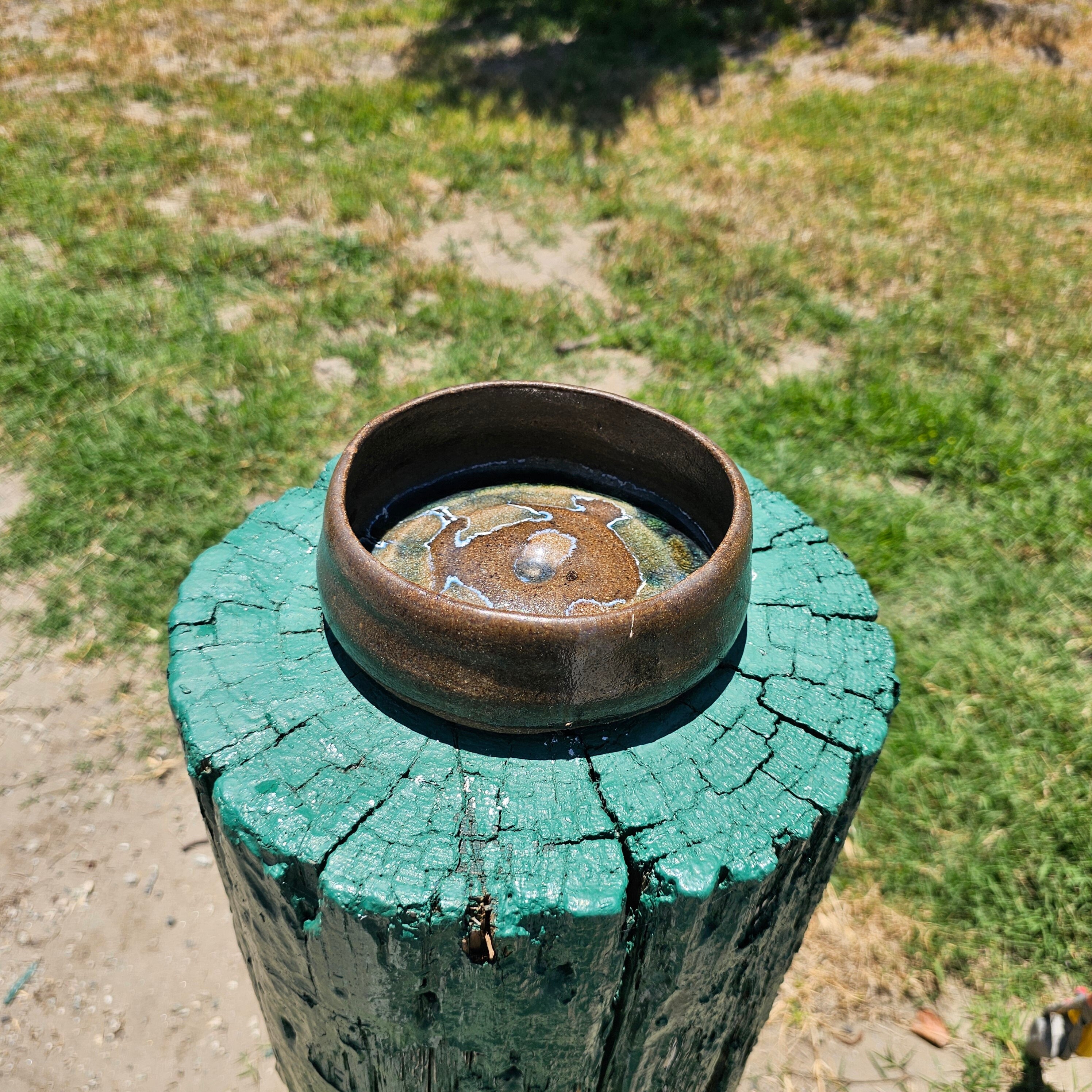 Studio Pottery Pet Dish / Planter Earth Tones Signed MAM 6.5" Dia x 2" H