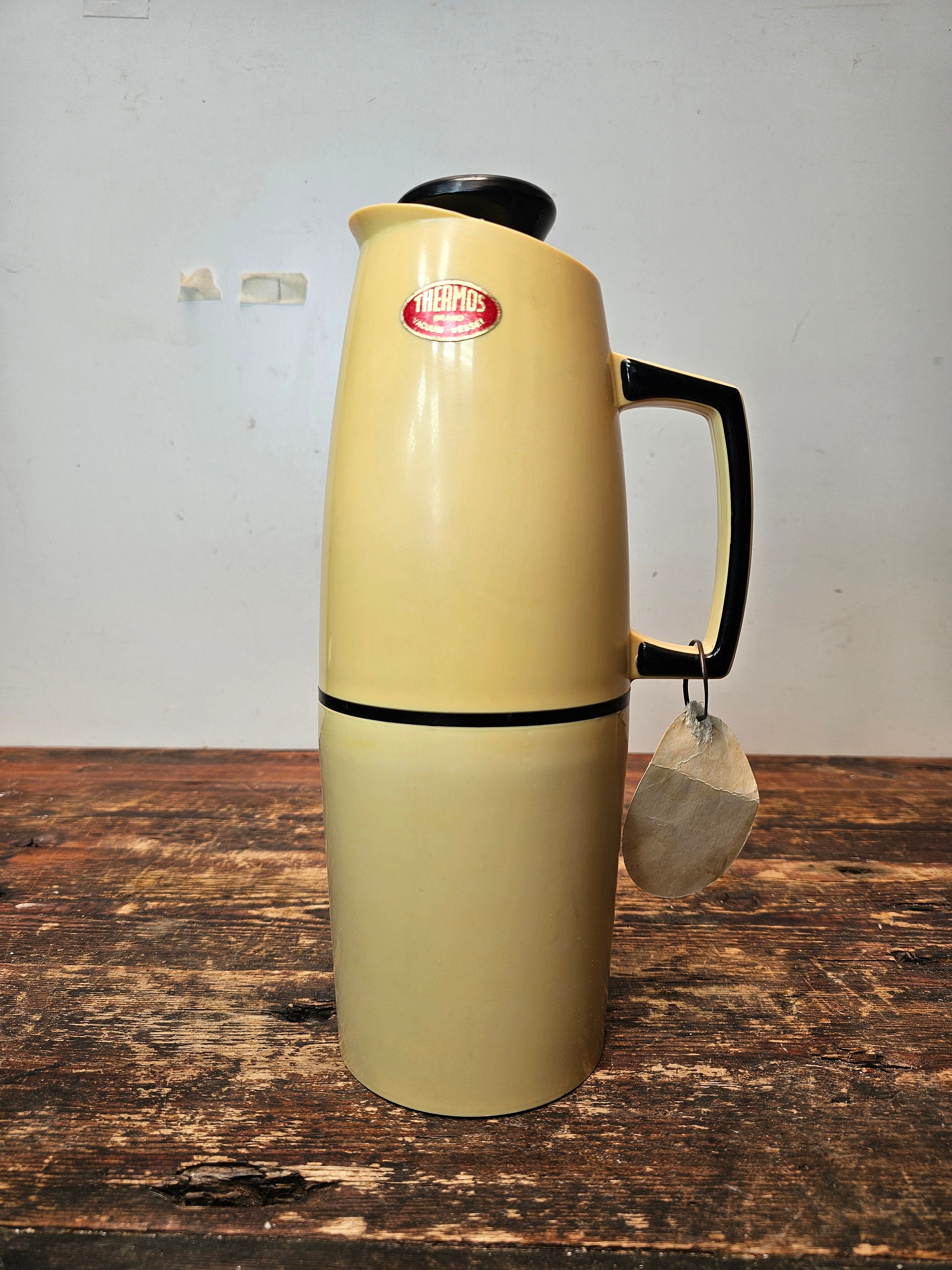 Thermos Vacuum Jag Flask 58Q Black & Yellow Made In England 1950's