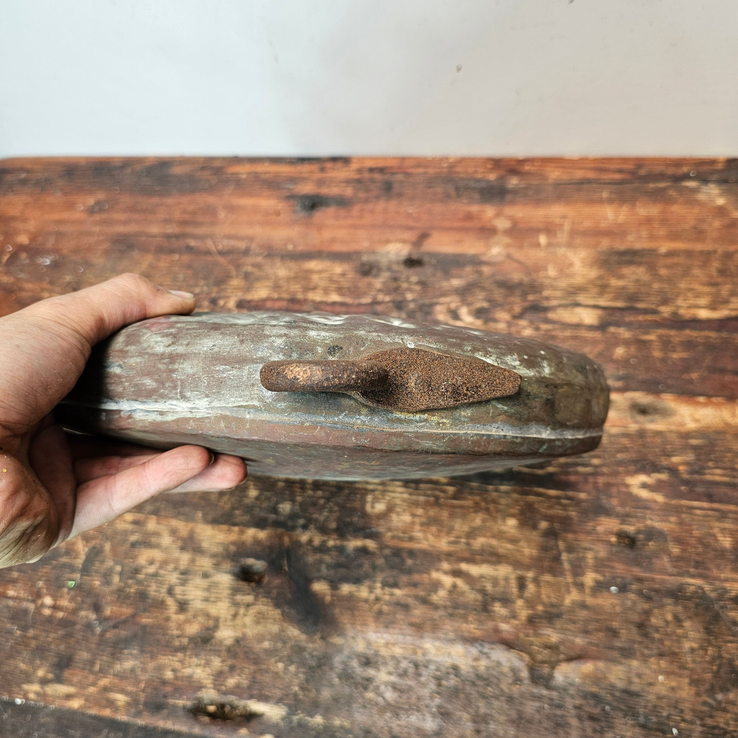 Antique Middle-Eastern Tinned Engraved Copper Canteen Wall Decor